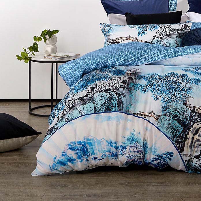 Premium Kaiya Blue Quilt Cover Set - Queen Size Bedding by Logan & Mason | Soft Microfiber Duvet Cover Set with Pillow Shams | Luxury Bedroom Decor for Master & Guest Rooms