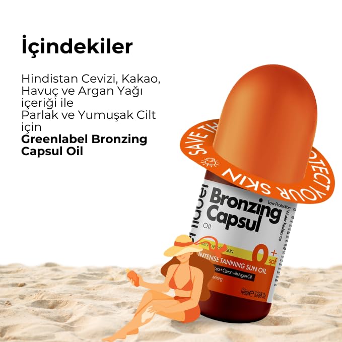 Natural Bronzing Capsule Oil with Carrot, Cocoa & Coconut Oil - 100ml for Sunless Tanning & Glowing Skin | Perfect for Face & Body Care, Summer Glow, Self-Tanning Routine