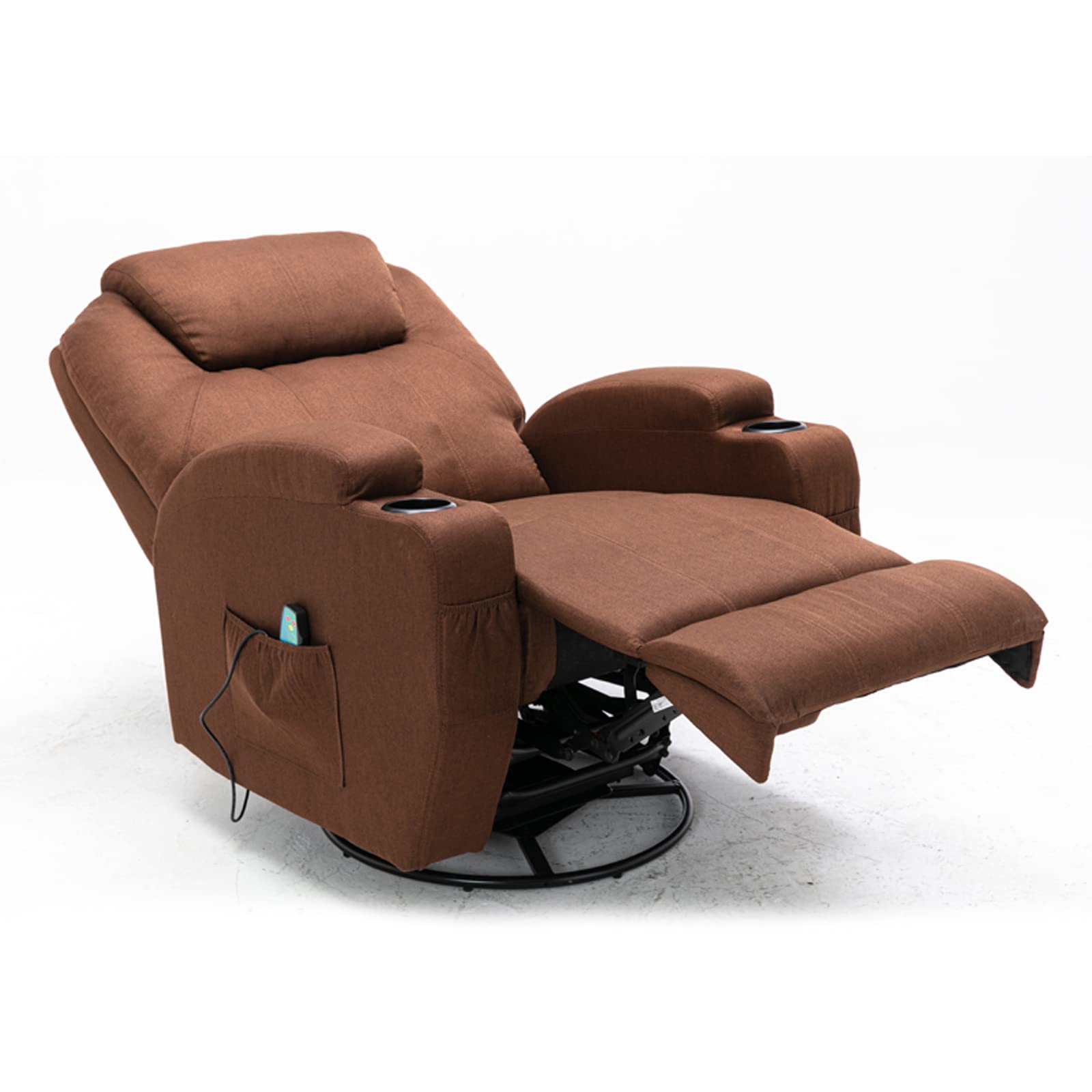 Yoglad Multi-Function Recliner Chair with Seat Heating & 8-Position Massage - Power Lift Recliner with Remote, Cup Holders, Rocking & Swivel Function - Comfortable Theater Recliner for Living Room, Home Theater, Reading Nook (Brown Textile Fabric, 36