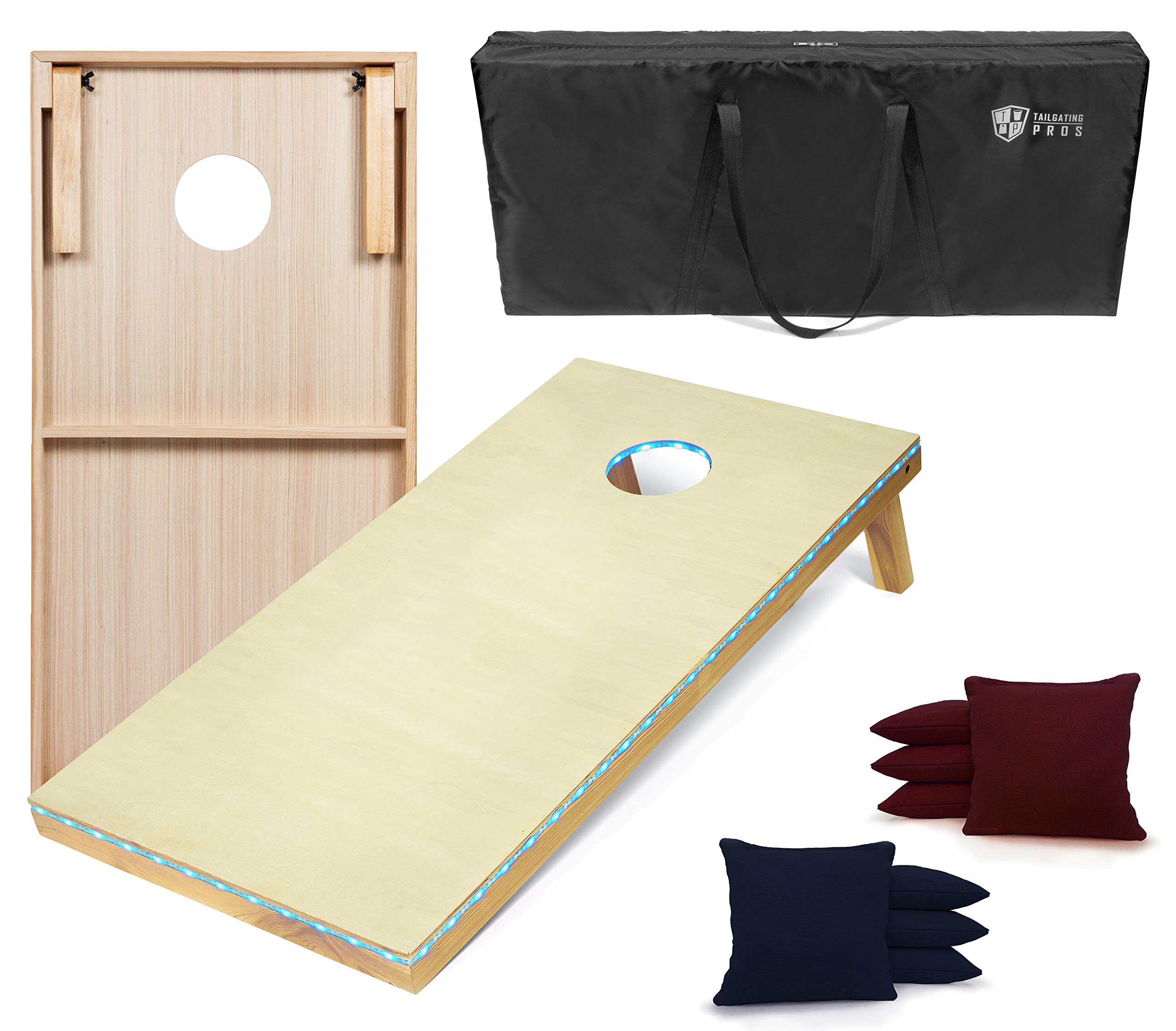 LED Light-Up Cornhole Game Set - 4'x2' Glow-in-the-Dark Cornhole Boards with 8 Bean Bags & Carrying Case - Perfect for Nighttime Tailgating, Backyard Parties, and Outdoor Events