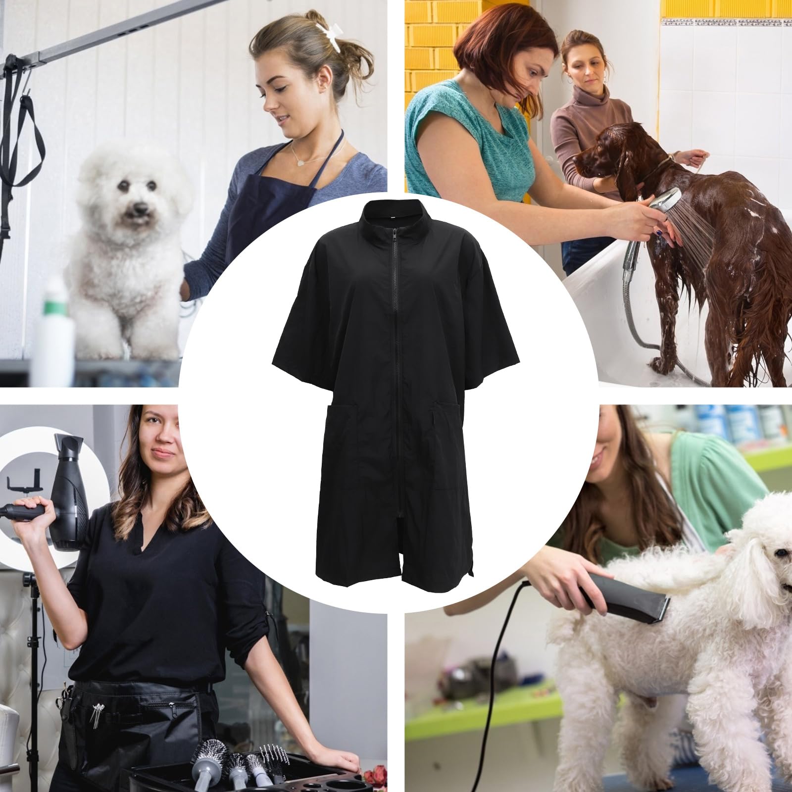 Professional Pet Grooming Work Jacket - Anti-Static Full Zip Pet Groomer Uniform for Dog & Cat Stylists (Black, XXL) - Ideal for Salon, Bathing & Grooming Sessions