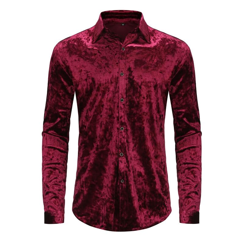 Premium Velvet Long Sleeve Dress Shirts for Men - Slim Fit Button Down Shirt for Wedding, Party & Formal Occasions - Elegant Casual Business Attire for Office, Date Night & Special Events