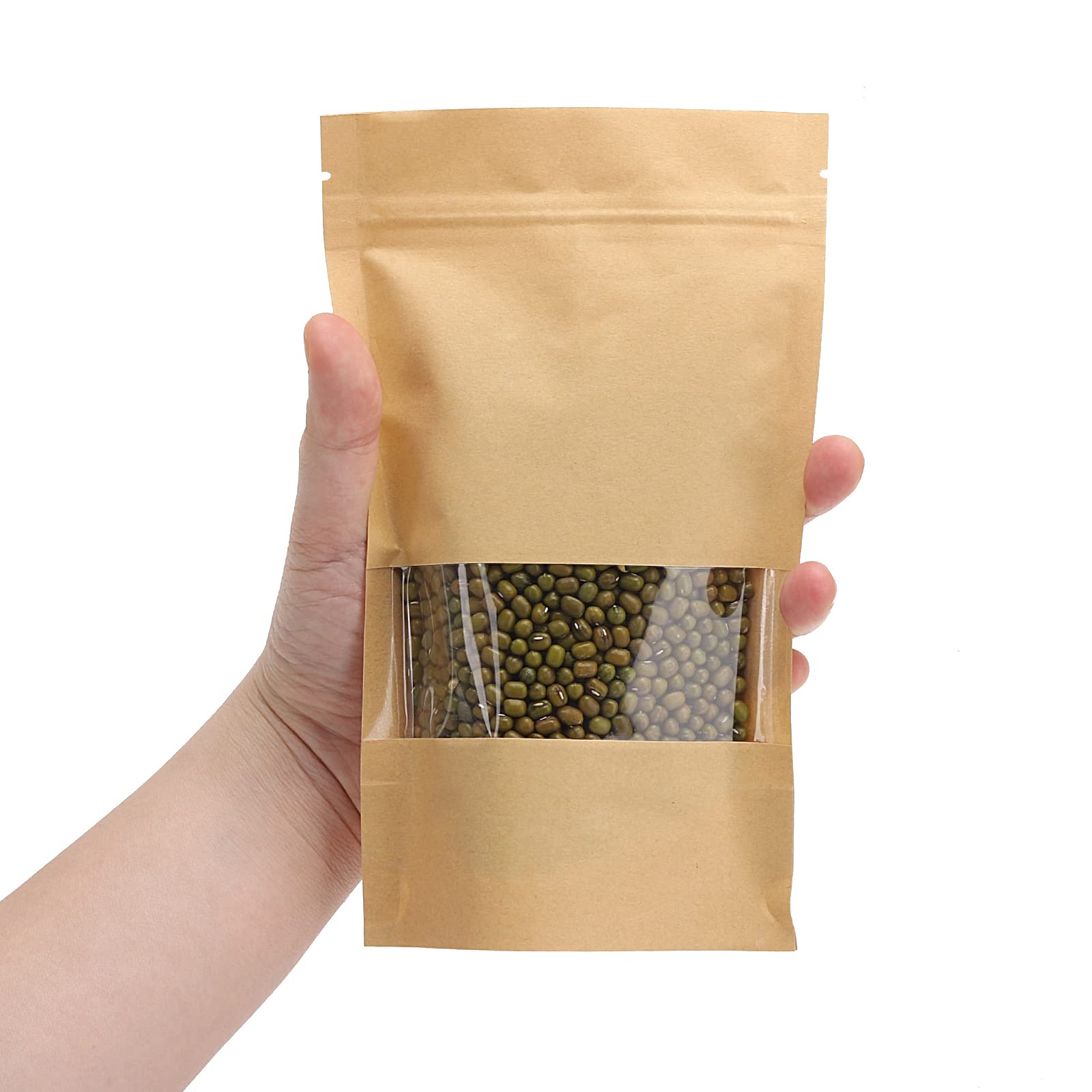 100pcs Kraft Paper Treat Bags with Window - Eco-Friendly Ziplock Stand Up Pouches for Food, Cookies & Snacks | Perfect for Party Favors, Wedding Treats & Holiday Gift Packaging