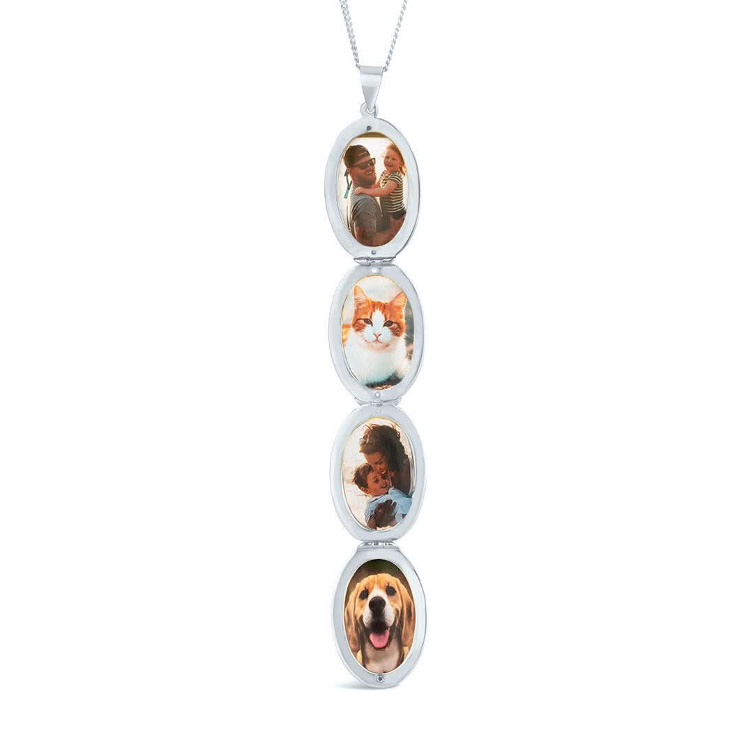 Elegant White Gold Four Picture Oval Locket - Perfect for Cherishing Family Memories, Anniversaries & Special Occasions