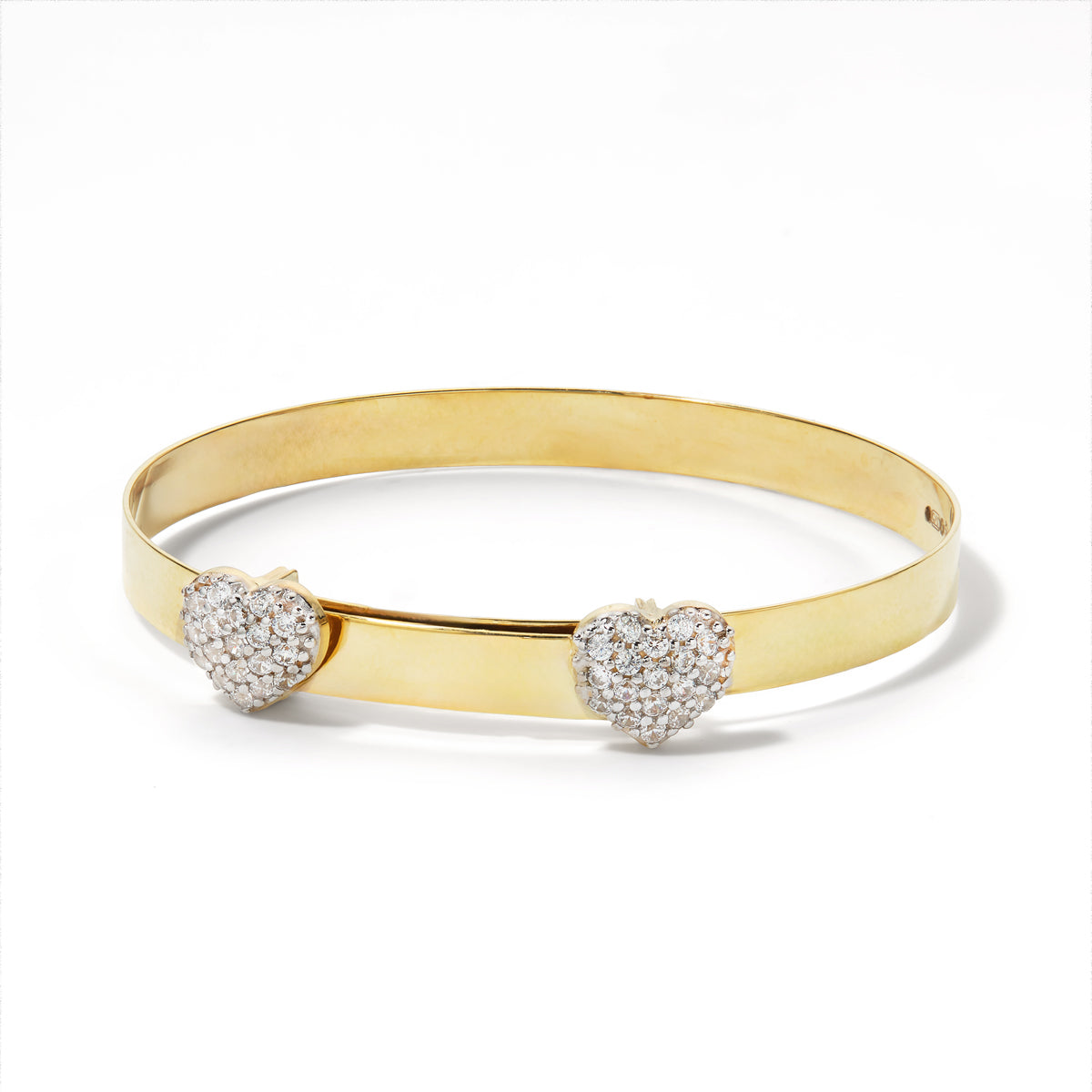 Gold Plated Double Heart CZ Expandable Baby Bracelet - Adjustable Cute Infant Bangle for Newborns, Christening, Baby Shower & Photo Shoots