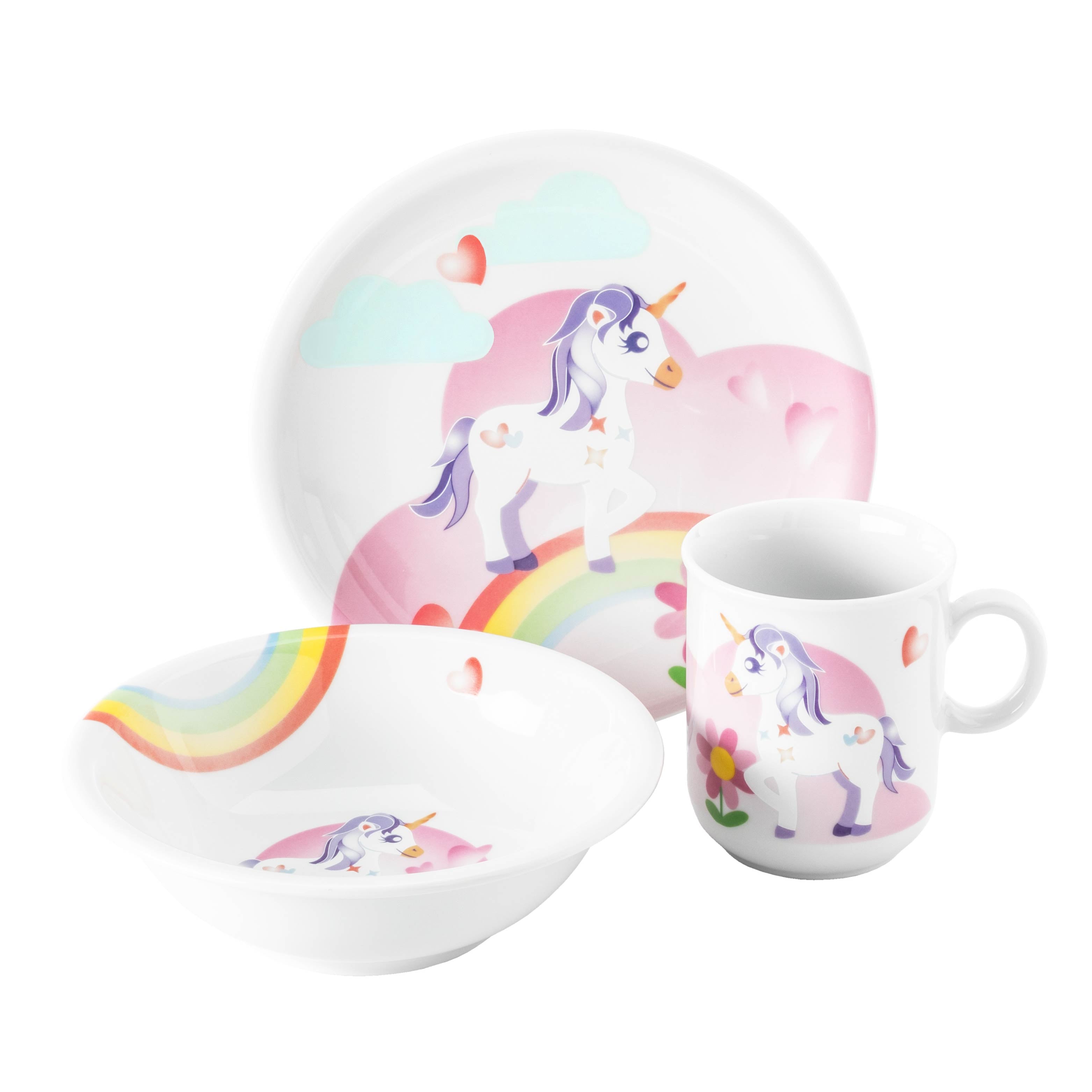 Unicorn Kids Magnetic Porcelain Dinnerware Set - Fun & Durable Tableware for Children's Meals, Parties & Everyday Use
