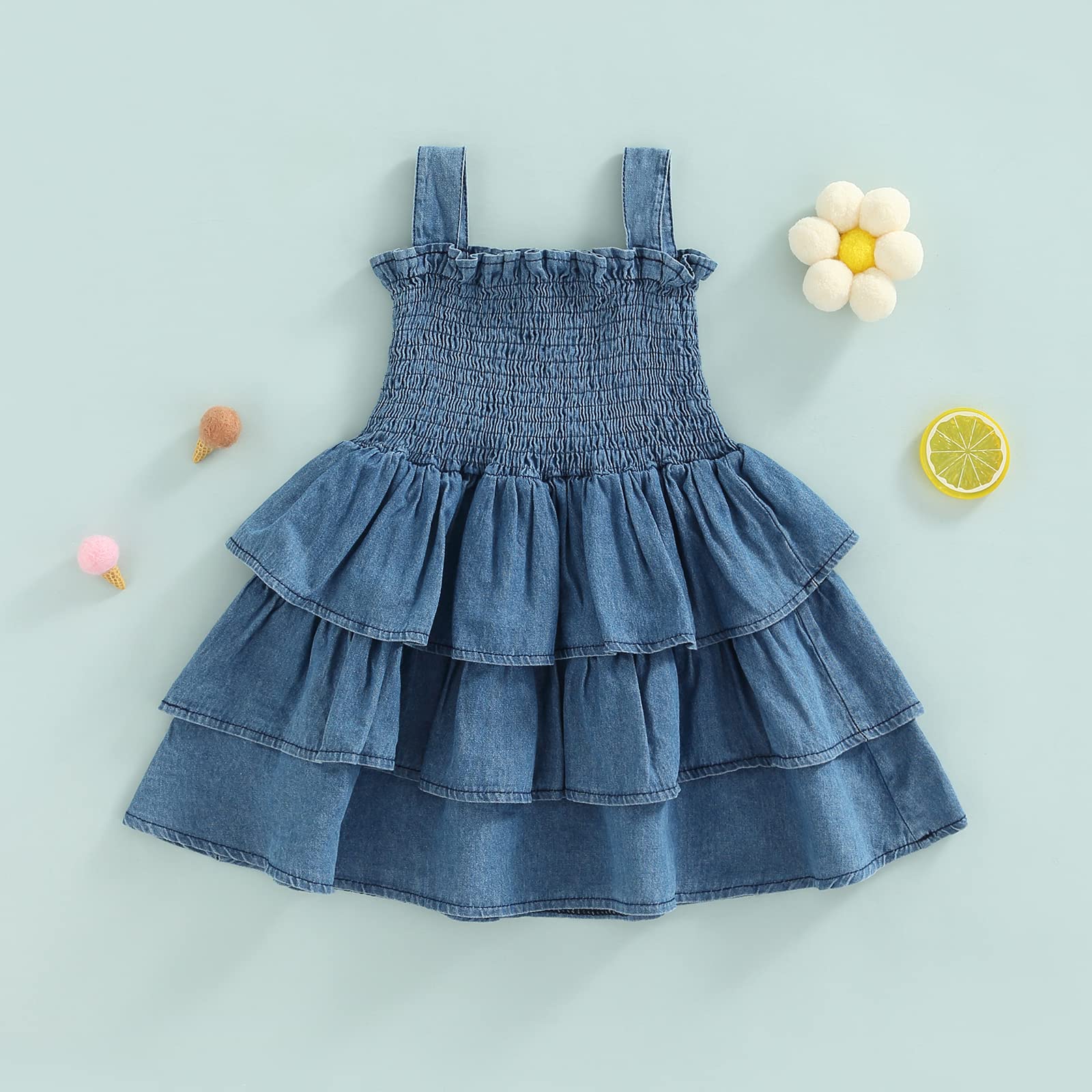 Newborn Baby Girl Denim Romper Dress with Ruffle - Cute Jean Overalls & Shorts for Infants | Perfect for Photoshoots, Playdates & Special Occasions