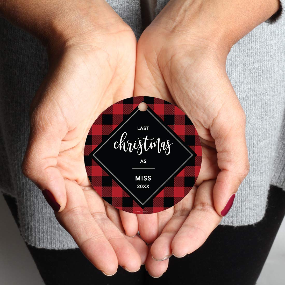 2025 Modern Buffalo Red Black Plaid Wedding Bridal Shower Christmas Ornament - Last Christmas as Miss - Metal Keepsake with Ribbon & Gift Bag (1-Pack) - Perfect for Engagement Parties, Holiday Decor & Bridal Gifts