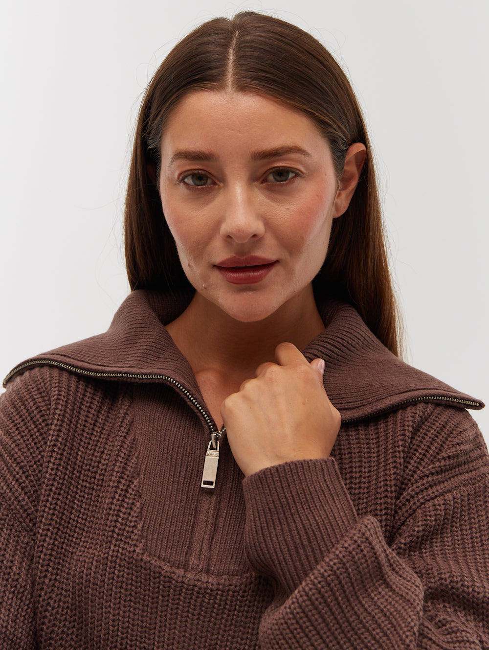Thurynn Oversized Zippered Funnel Neck Sweater for Women - Cozy Winter Pullover for Casual Outings & Office Wear