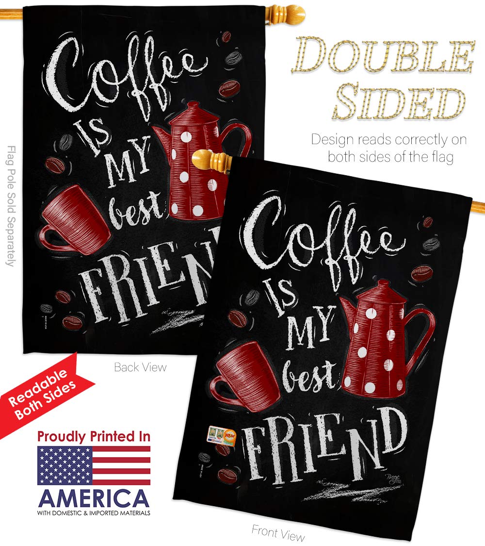 Best Friend Garden House Flags Kit - Double-Sided 28x40 Inch USA-Made Yard Banner for Coffee & Tea Lovers - Perfect for Patio, Garden, and Outdoor Decor - Features Latte, Cappuccino, Espresso, Teapot Designs