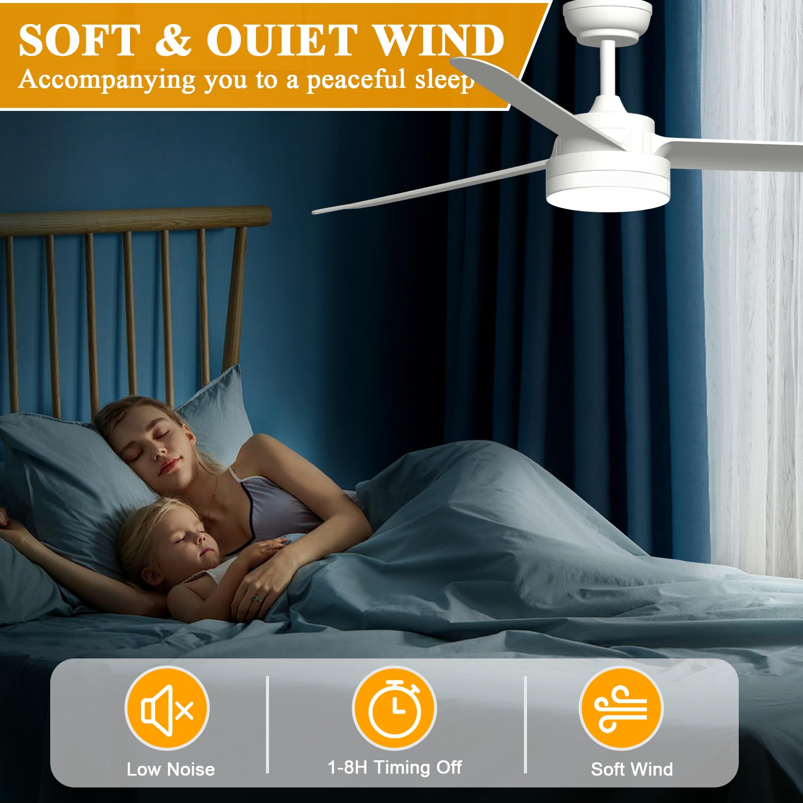 TODEHI 60 Inch Ceiling Fan with Light and Remote Control - 152cm Silent Reversible DC Motor, 3 Speed Settings & 1-8 Hour Timer - Perfect for Bedroom, Living Room, Study, and Patio (Indoor/Outdoor Use)