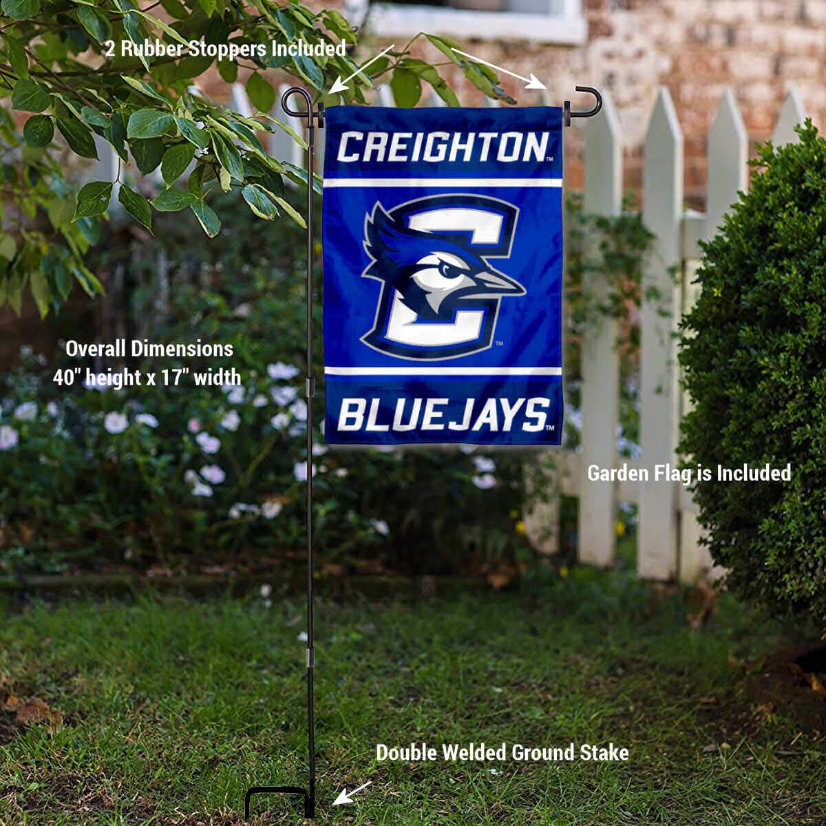 Creighton Bluejays Garden Flag with Stand Holder - College Team Spirit Decoration for Yard, Porch, and Tailgating - Durable Outdoor NCAA Fan Gear