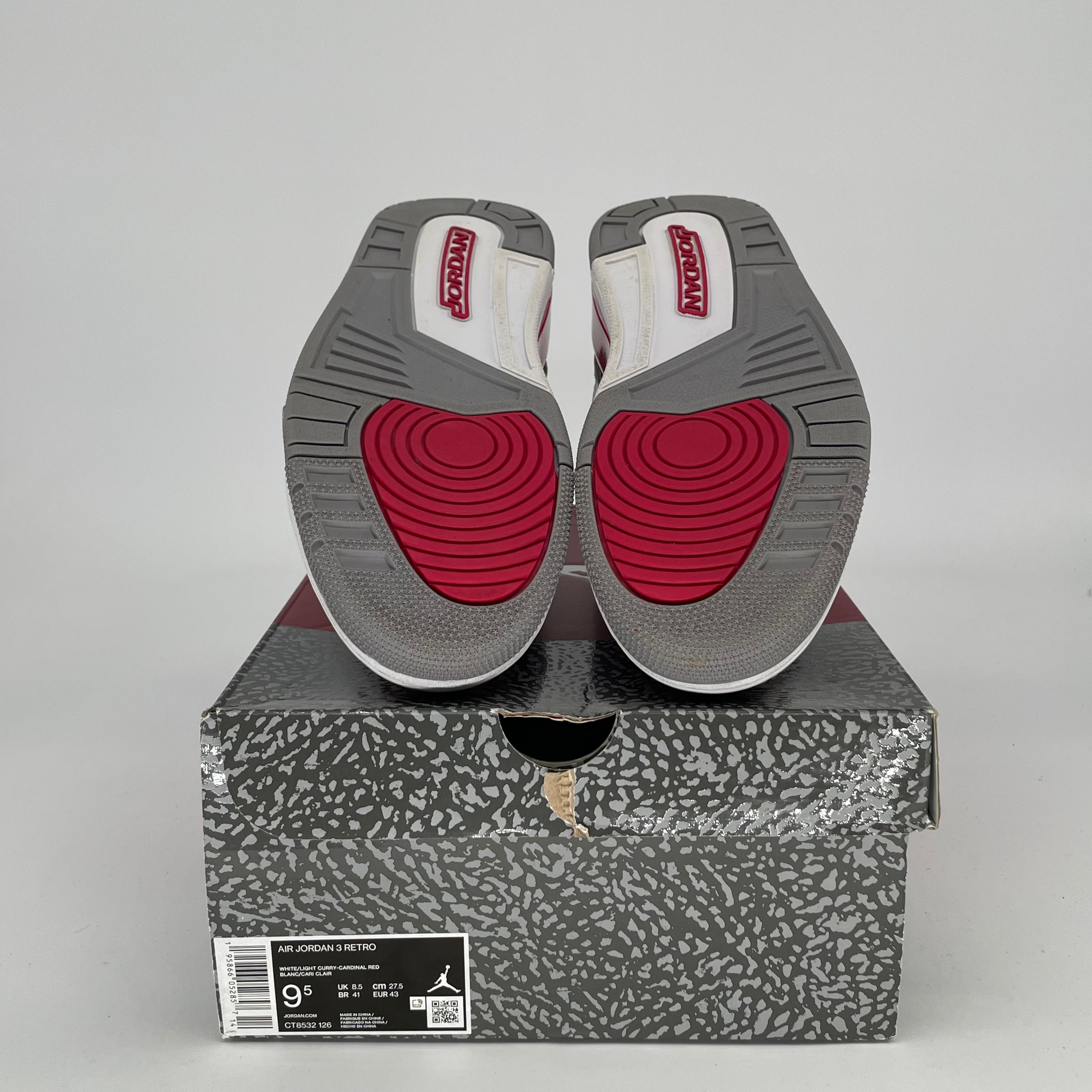 AIR JORDAN 3 Cardinal Red Retro Basketball Shoes - Men's Size 9.5/Women's Size 11 (CT8532-126) - Perfect for Streetwear & Sneaker Collection
