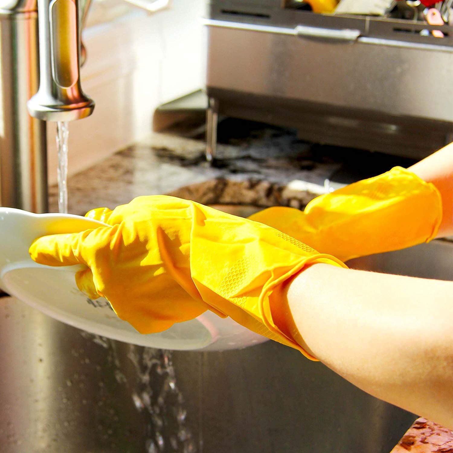 Macklon® Rubber Stretchable Cleaning Gloves - 3 Pairs Multi-Color for Dishwashing, Kitchen Cleaning & Household Chores - Durable Latex Gloves for Washing Dishes, Car Detailing & Gardening