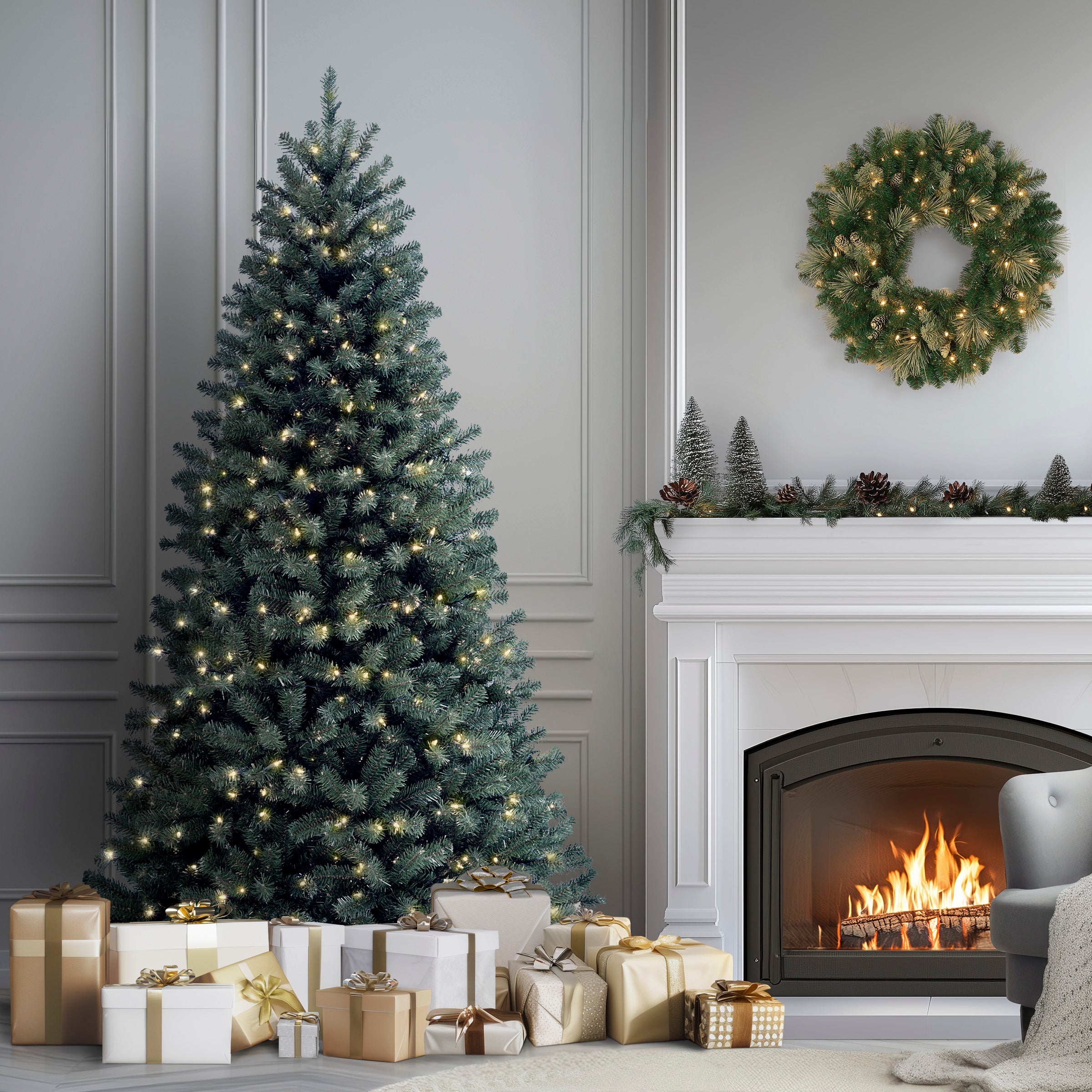 7 ft. Pre-Lit North Valley Spruce Blue Artificial Christmas Tree with 500 Clear LED Lights - Perfect for Holiday Home Decor, Living Room, Office & Party Decoration
