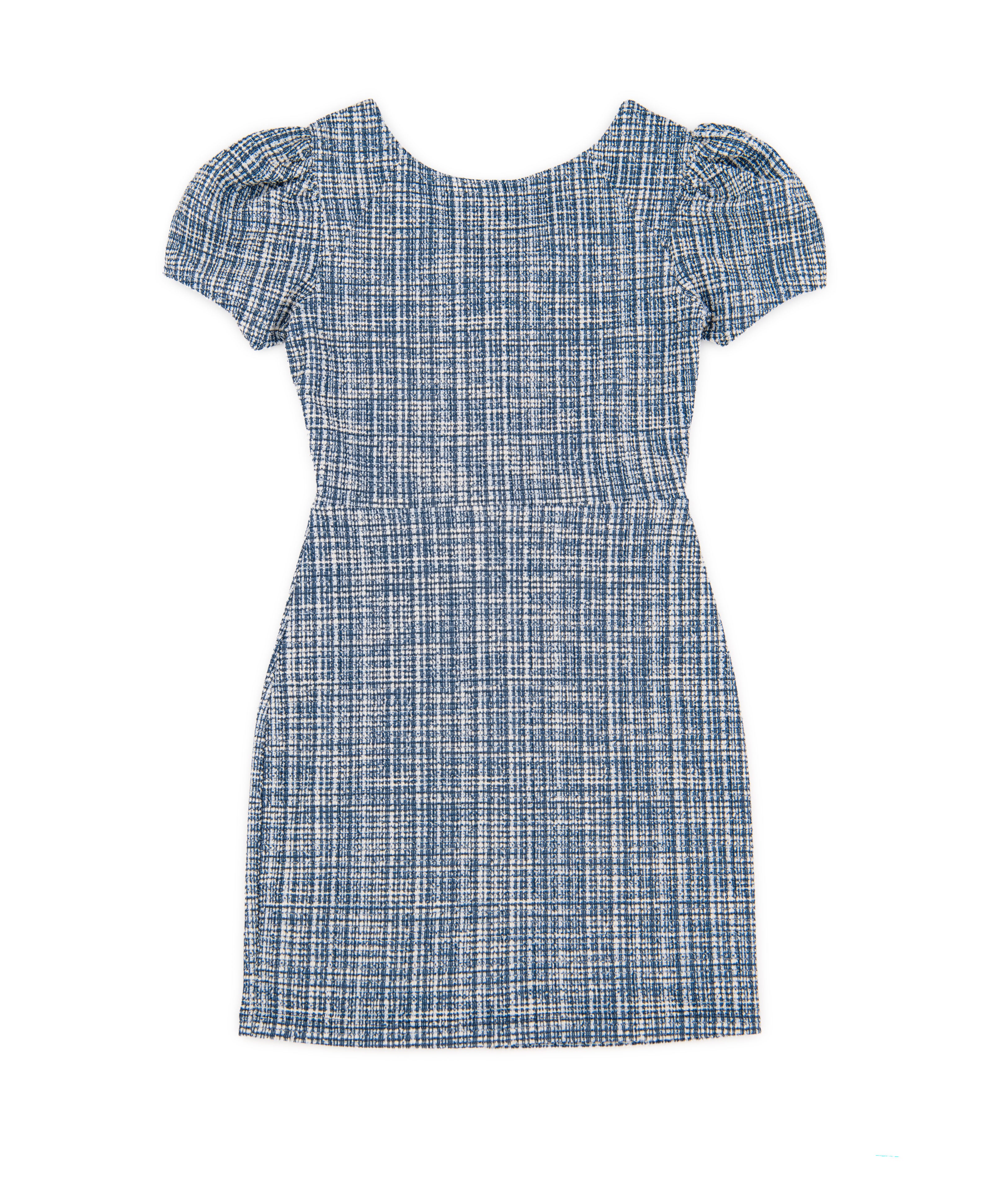 Debra Girls Mia Navy Plaid Puff Sleeve Sheath Dress - Elegant Party & Formal Occasion Wear for Women