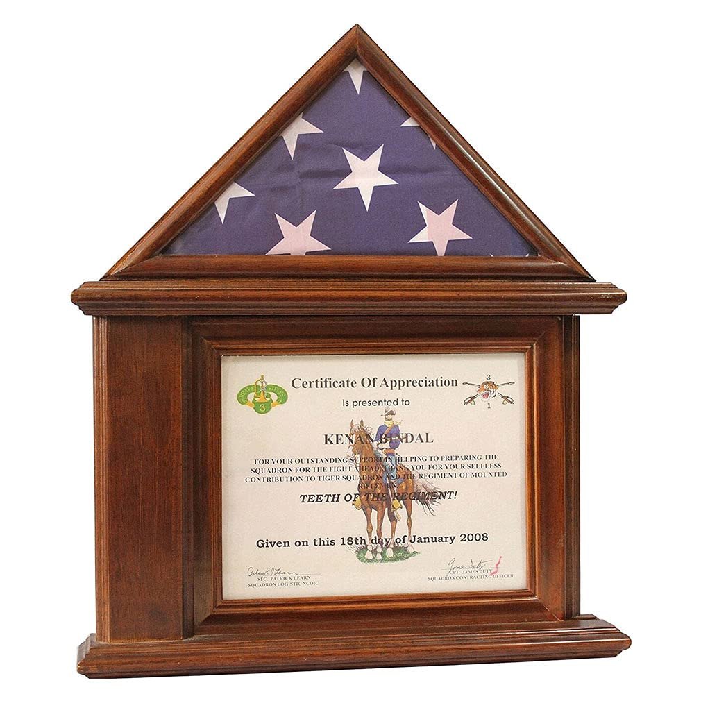 Flags Connections Flag Display Case with Certificate & Document Holder Frame - Premium American Flag Shadow Box for Military, Patriotic & Home Decor