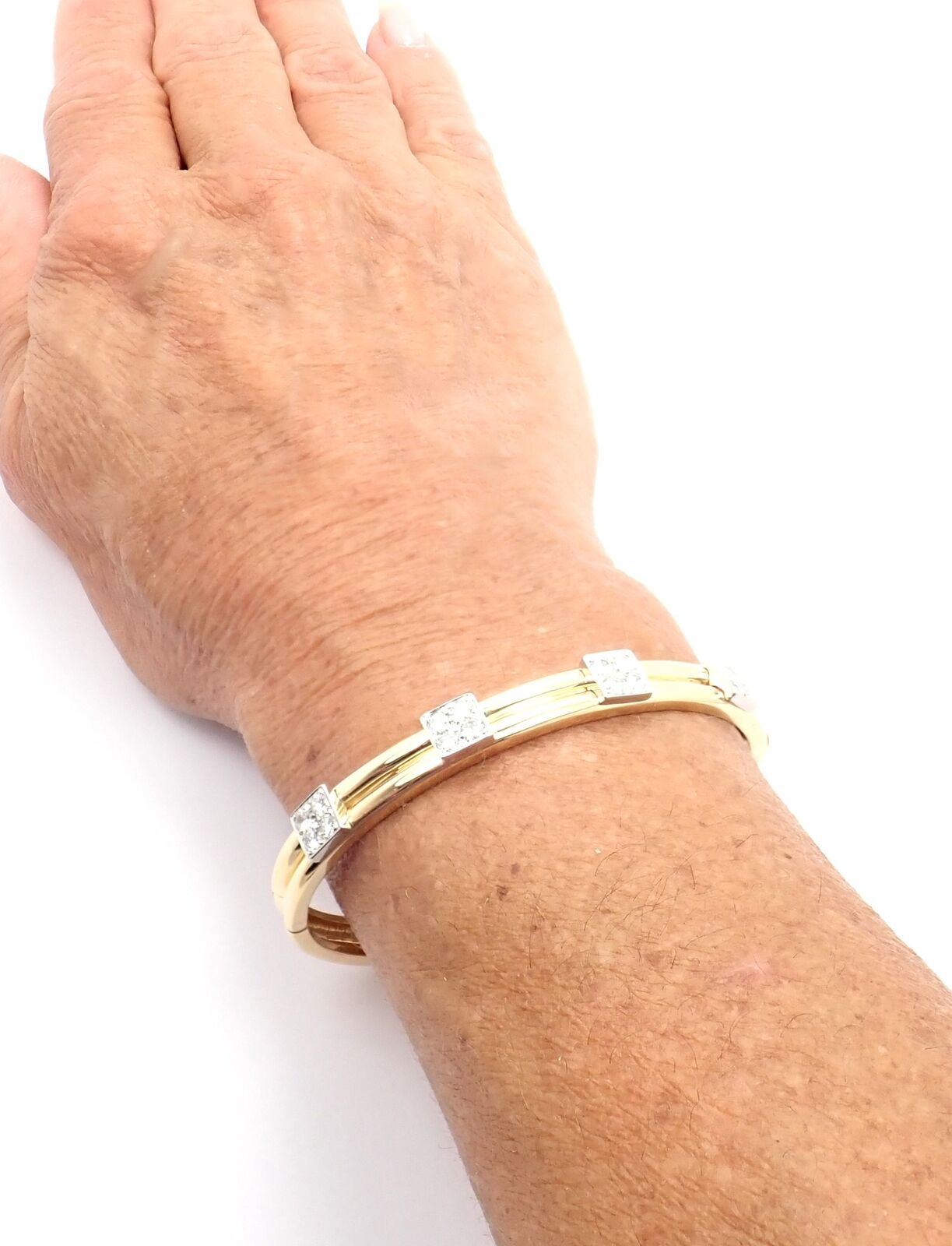 Vintage Authentic Tiffany & Co 18K Yellow Gold Diamond Bangle Bracelet - Luxury Jewelry Gift for Women, Anniversary & Special Occasions