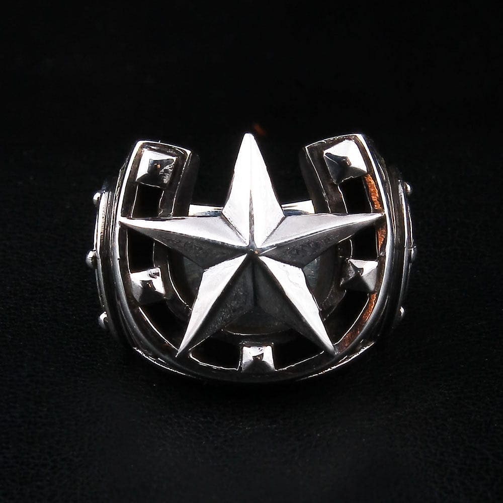 Rockstar Medieval Horseshoe Sterling Silver Star Ring for Women & Men - Gothic Jewelry for Punk, Rock, and Vintage Fashion Lovers