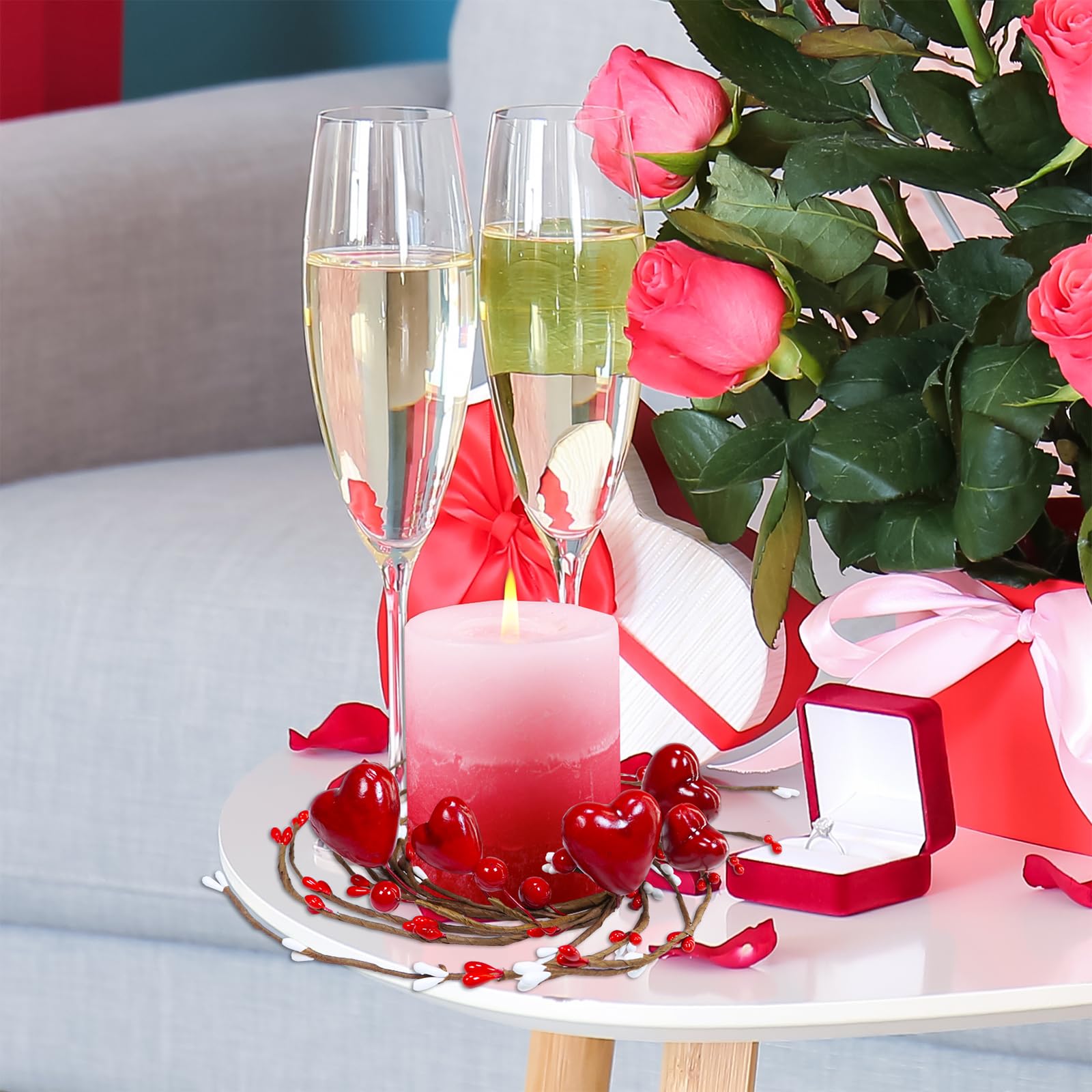 Winlyn 4-Piece Valentine's Day Candle Rings Set - 9.5