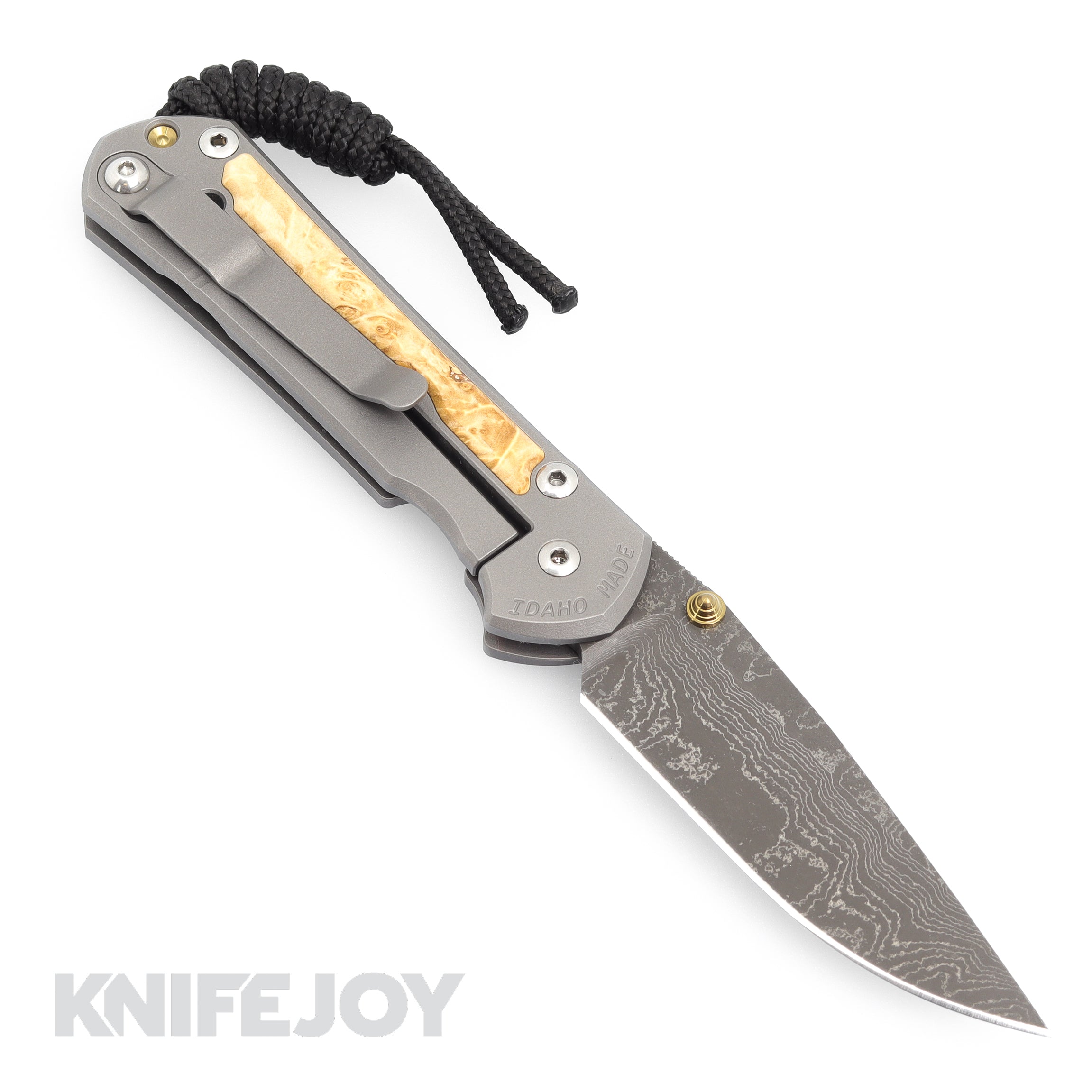 Chris Reeve Knives Small Sebenza 31 Folding Pocket Knife - Damascus Steel Drop Point Blade with Gold Lugs & Box Elder Wood Inlay - EDC, Camping, Hunting, Outdoor Survival Gear