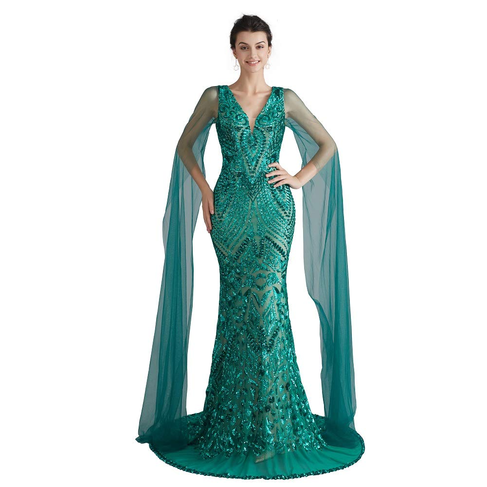 Engerla Silver Sequin Mermaid Prom Dress Elegant V-Neck Evening Gown for Women - Perfect for Homecoming, Bridal Party, and Formal Events