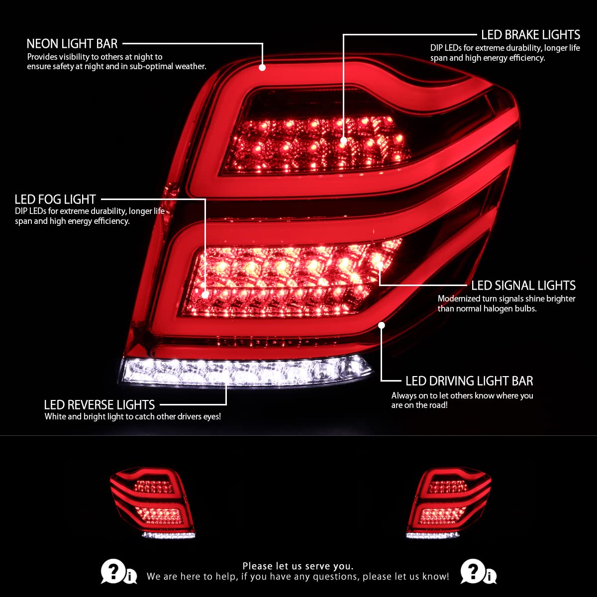 2006-2011 Mercedes-Benz W164 ML-Class LED Tail Lights - Red Smoke Left & Right Pair Assembly - Enhanced Visibility & Style for Night Driving & Custom Car Upgrades