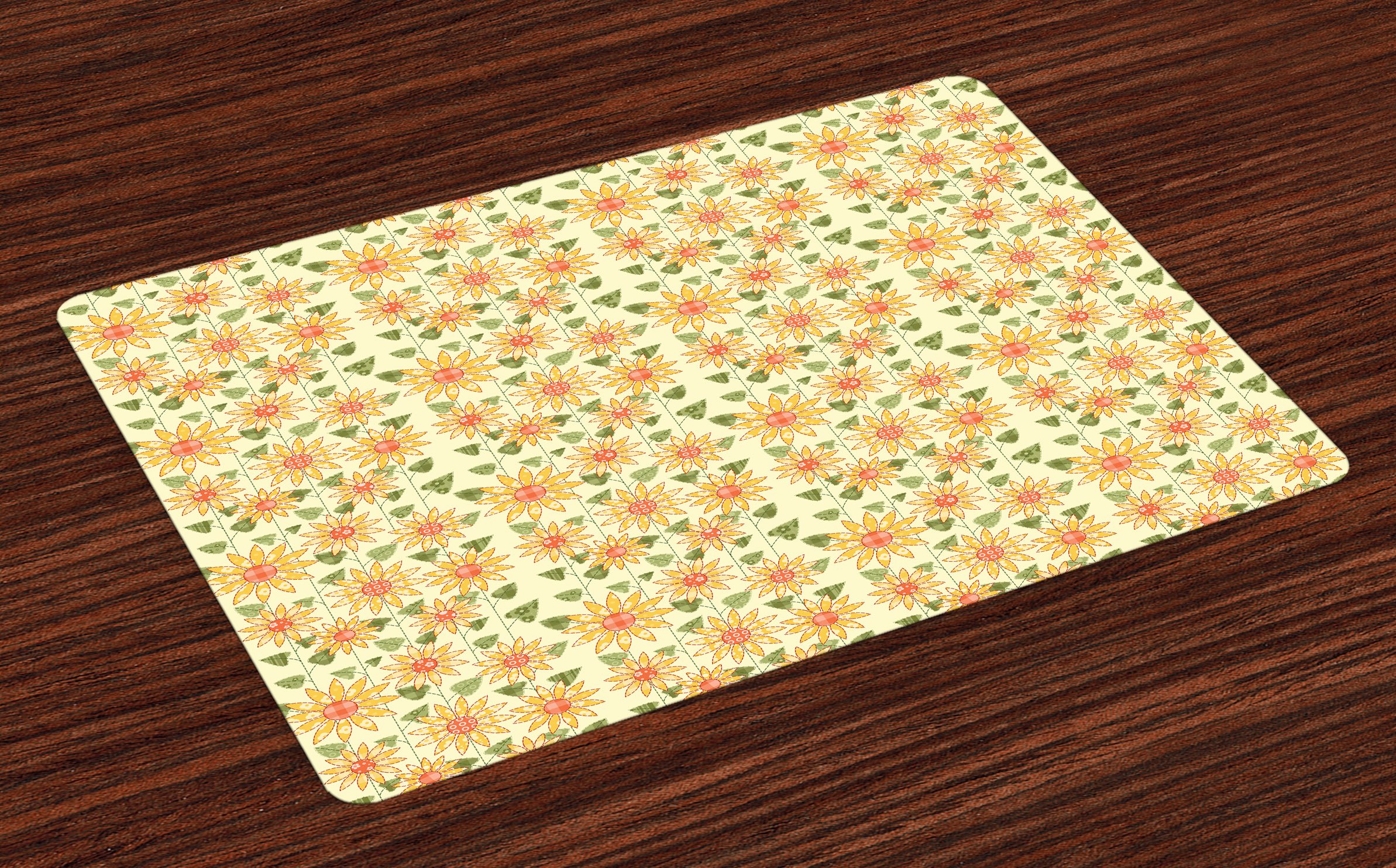 Ambesonne Sunflower Placemats Set of 4 - Floral Patchwork Table Mats with Rustic Country Design, Washable Fabric for Dining Room & Kitchen Decor in Yellow, Orange & Olive Green - Perfect for Farmhouse Style Tables, Brunch Settings and Seasonal Home Decor