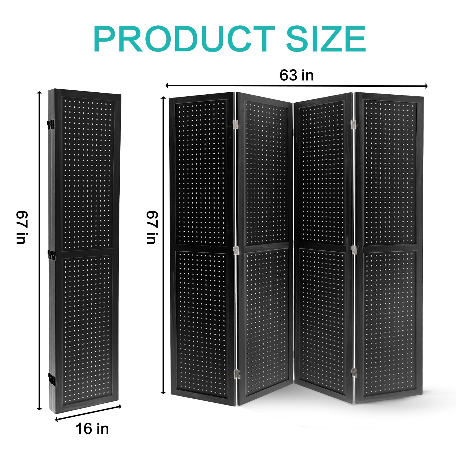 Babion 4-Panel Pegboard Display - Freestanding Folding Room Divider & Privacy Screen for Craft Shows, Trade Shows, and Retail Displays - Black (Ideal for Home Offices, Studios, and Event Booths)