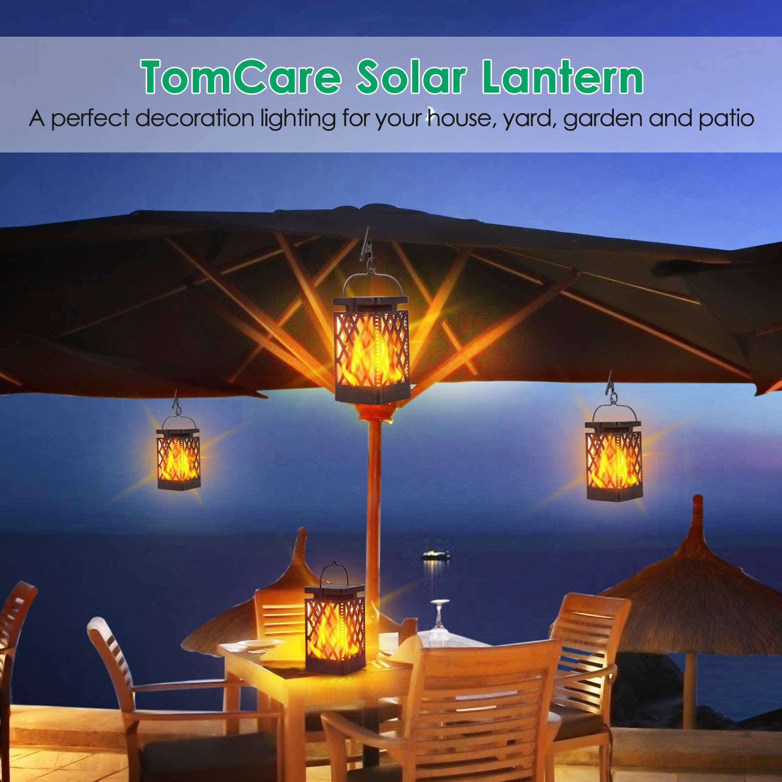 TomCare Solar Lights Outdoor - Flickering Flame Decorative Solar Lantern, Waterproof Garden Lights with Auto On/Off from Dusk to Dawn - Perfect for Patio, Yard, Pathway, and Outdoor Decor