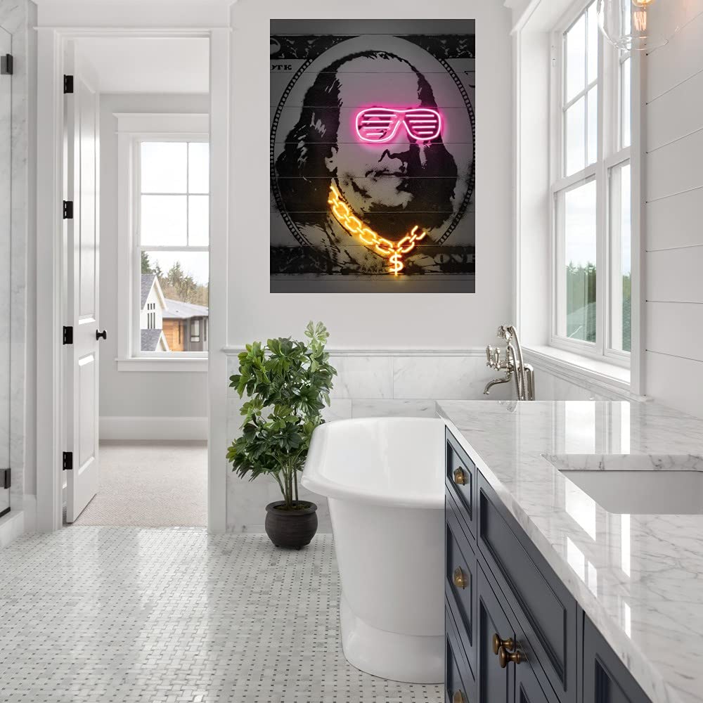 Franklin Canvas Wall Art by Octavian Mielu - Modern Fine Art Painting for Living Room, Bedroom, Office Decor - 24x32 Inches Ready to Hang - Perfect for Home, Kitchen, Bathroom, Bar & Dining Room Wall Decor