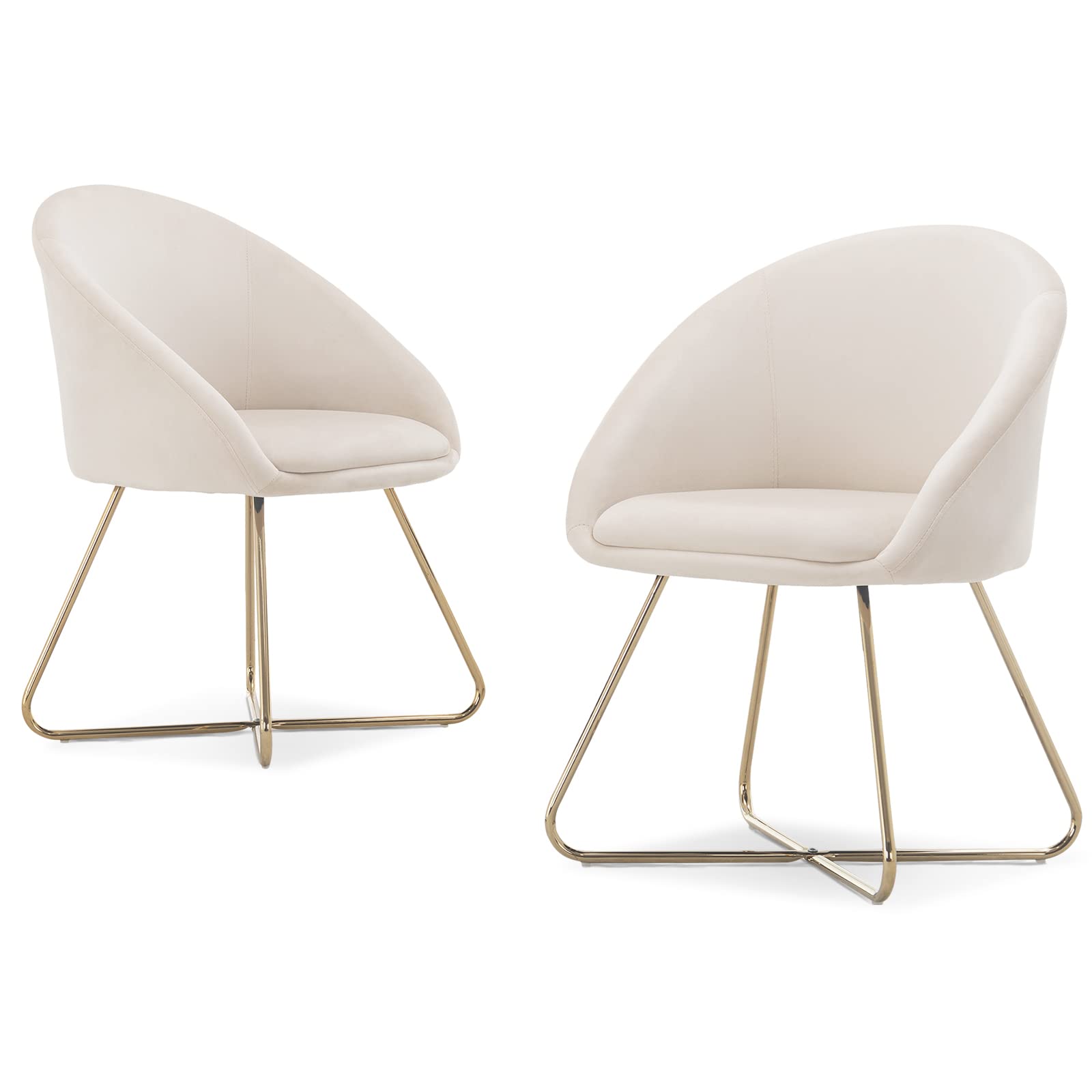 Artechworks Modern Velvet Dining Chairs with Golden Legs - Set of 2 Upholstered Lounge Armchairs for Living Room, Bedroom, Dining Room & Reception - Soft Beige Velvet Fabric - Perfect for Home Decor, Office Waiting Area & Hotel Lobby Seating