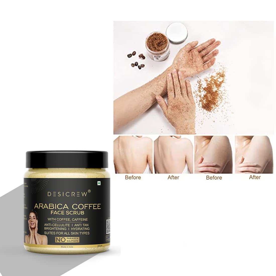 Organic Arabica Coffee Face Scrub with Caffeine & Cocoa Butter - Exfoliating & Brightening Facial Scrub for Glowing Skin (200g) | Perfect for Morning Routine & Spa Day at Home