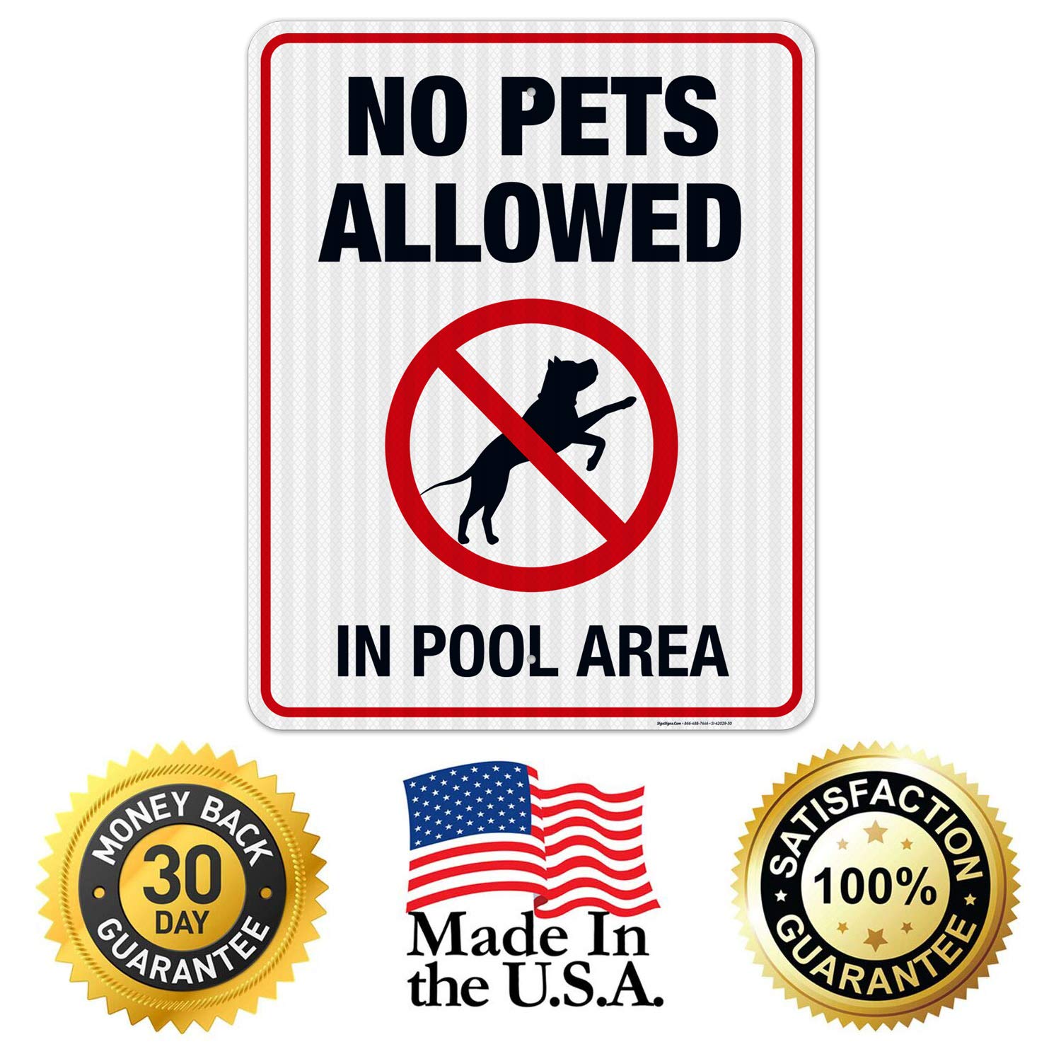 No Pets Allowed in Pool Area Sign - 24x30 Inch Reflective Aluminum Pool Sign with 3M EGP Coating | Durable .080 Aluminum, Fade Resistant for Indoor/Outdoor Use | Made in USA | Perfect for Community Pools, Hotels & Public Swimming Areas