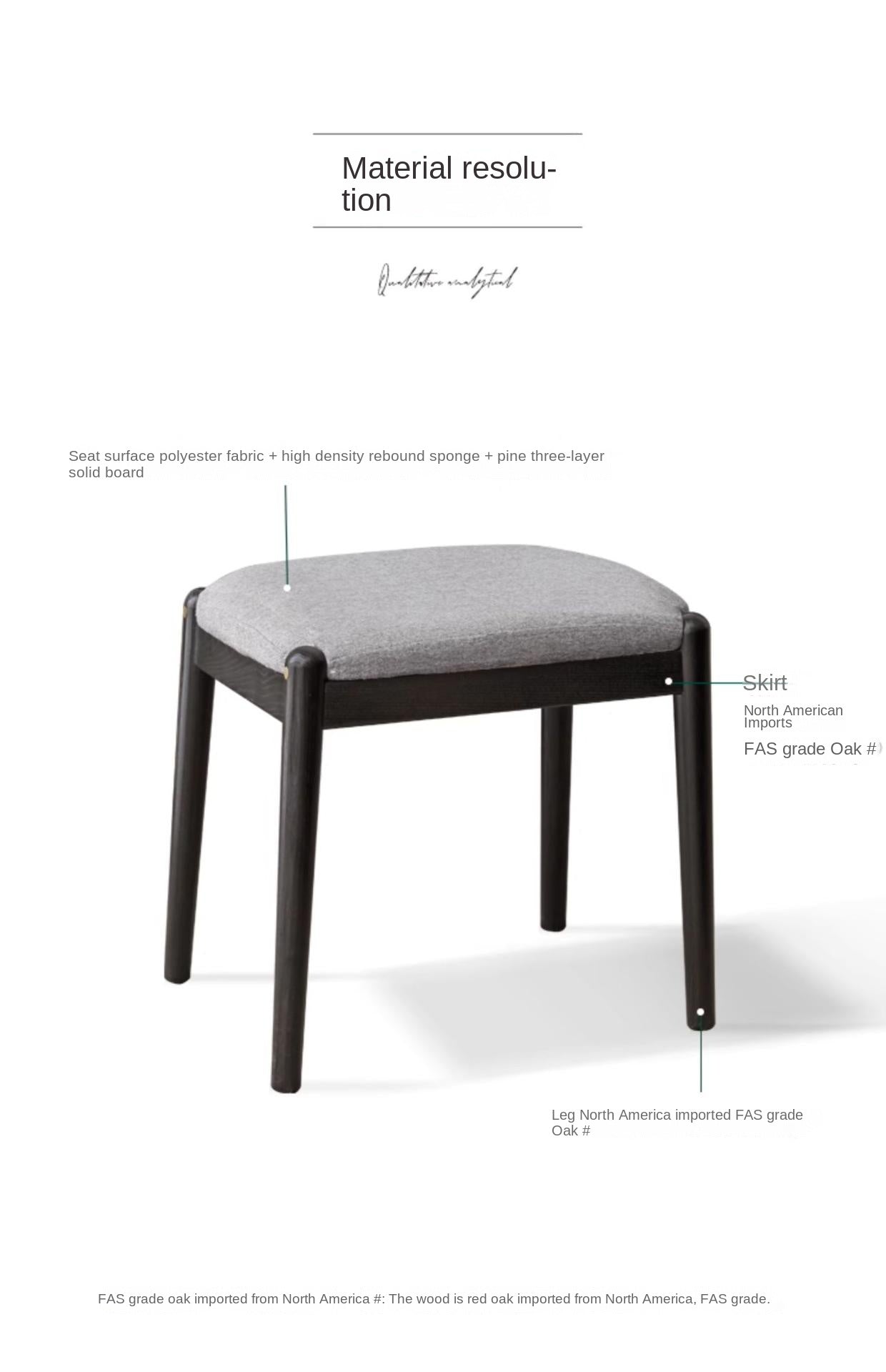 Solid Oak & Birch Wood Square Makeup Stool - Soft Padded Seat for Vanity, Dressing Room, and Bedroom Decor