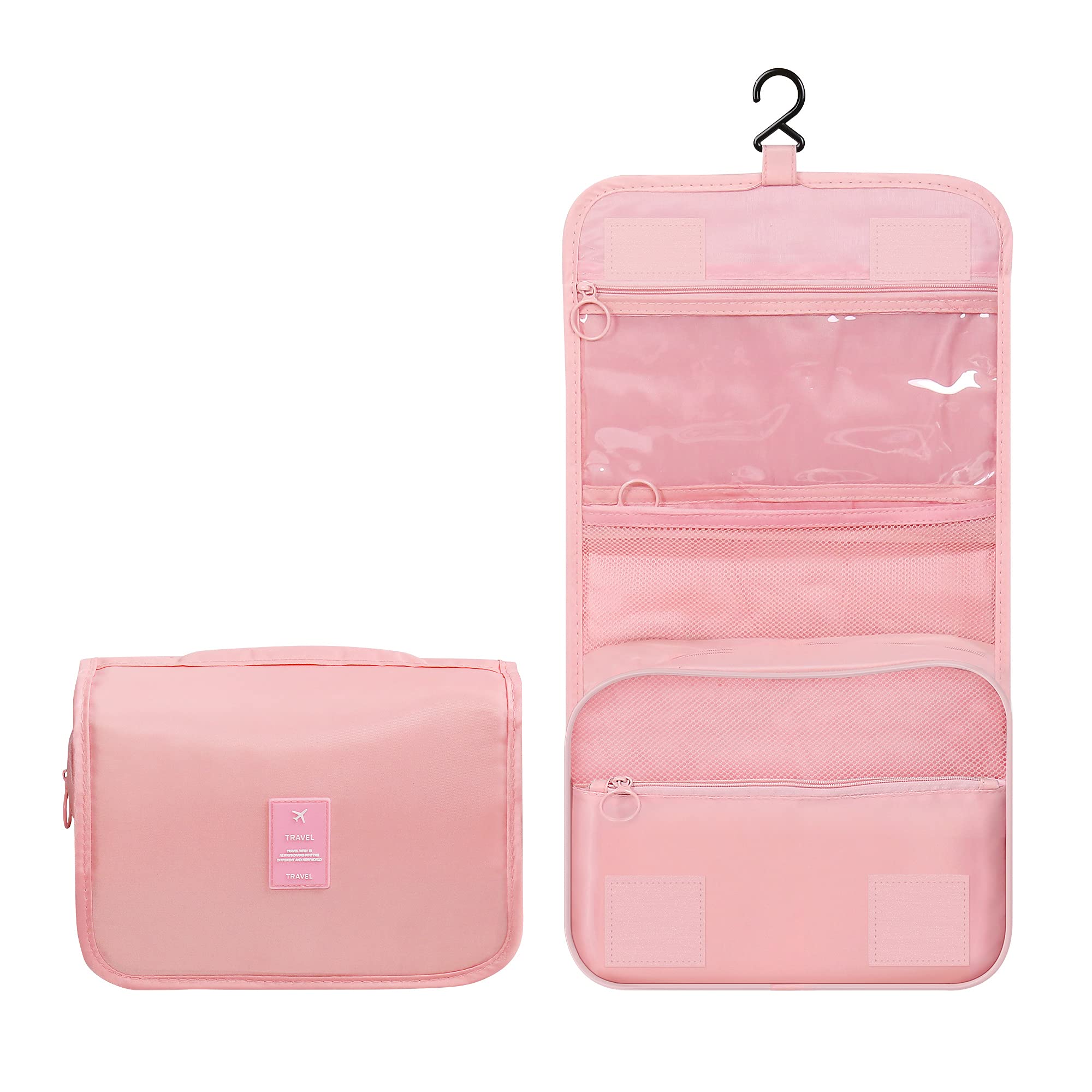 Luxtude Water-resistant Hanging Toiletry Bag for Women - Travel Cosmetic Organizer with Hook for Shower, Bathroom & On-the-Go | Perfect for Vacation, Gym & Business Trips (Pink)