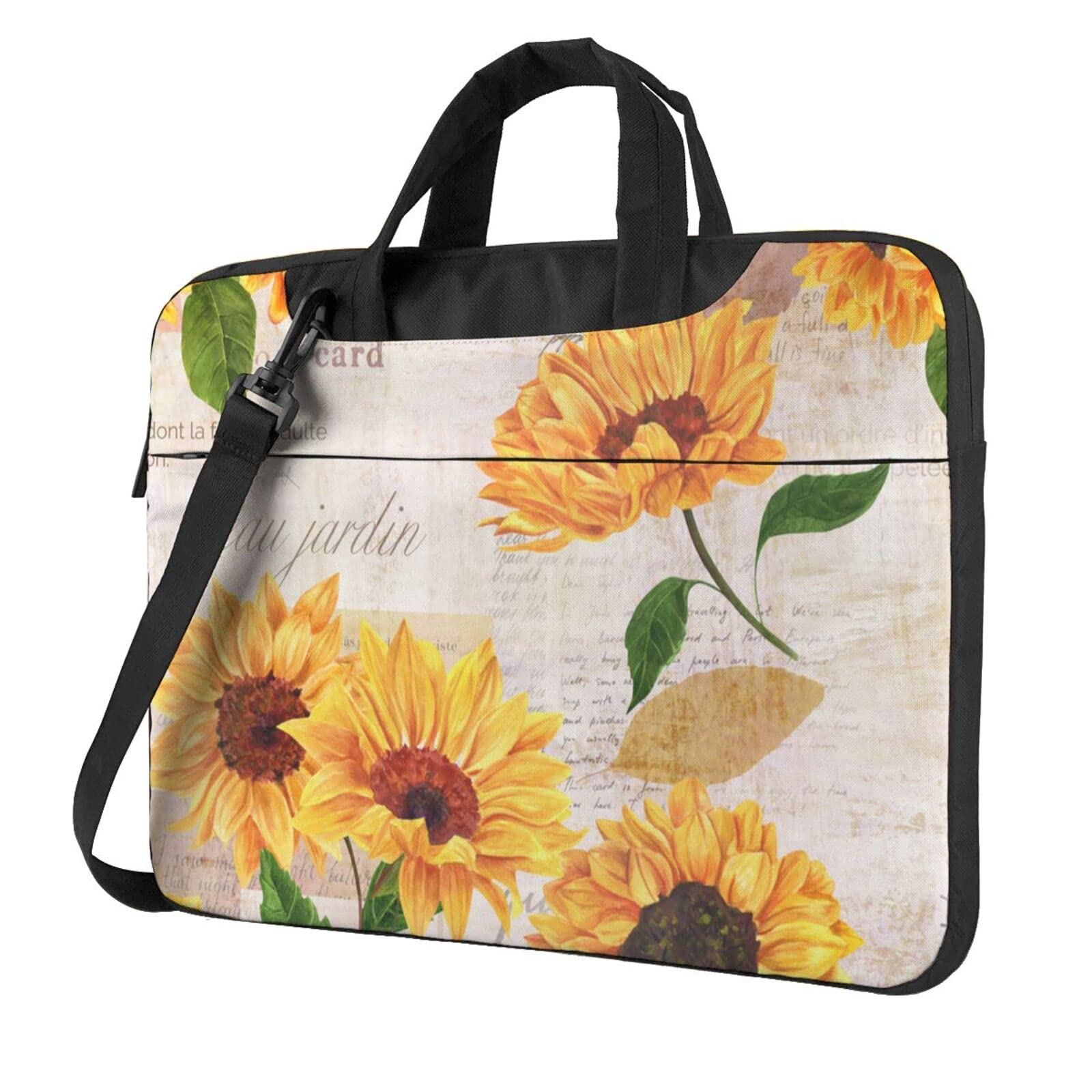 Vintage Sunflower Floral Laptop Shoulder Bag - 15.6 Inch Laptop Case with Padded Protection, Stylish Carrying Case for Women & Men - Perfect for Work, School, Travel & Commuting