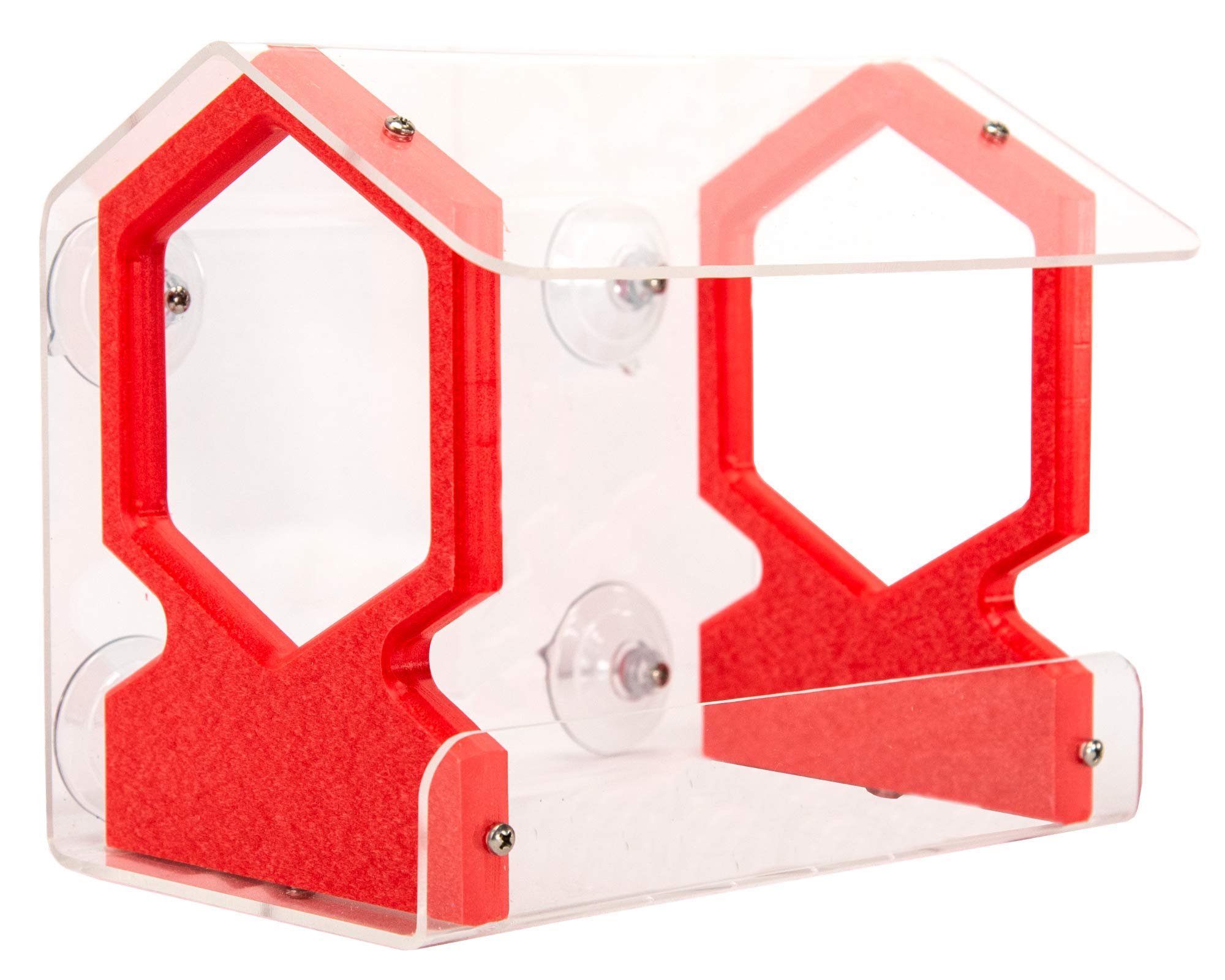 JCs Wildlife Geometric Diner 9 Window Bird Feeder - Easy to Clean & Fill, 3 Cup Capacity - Clear Acrylic with Strong Suction Cups for Any Window Mount - Attract Birds to Your Home or Office (Red)