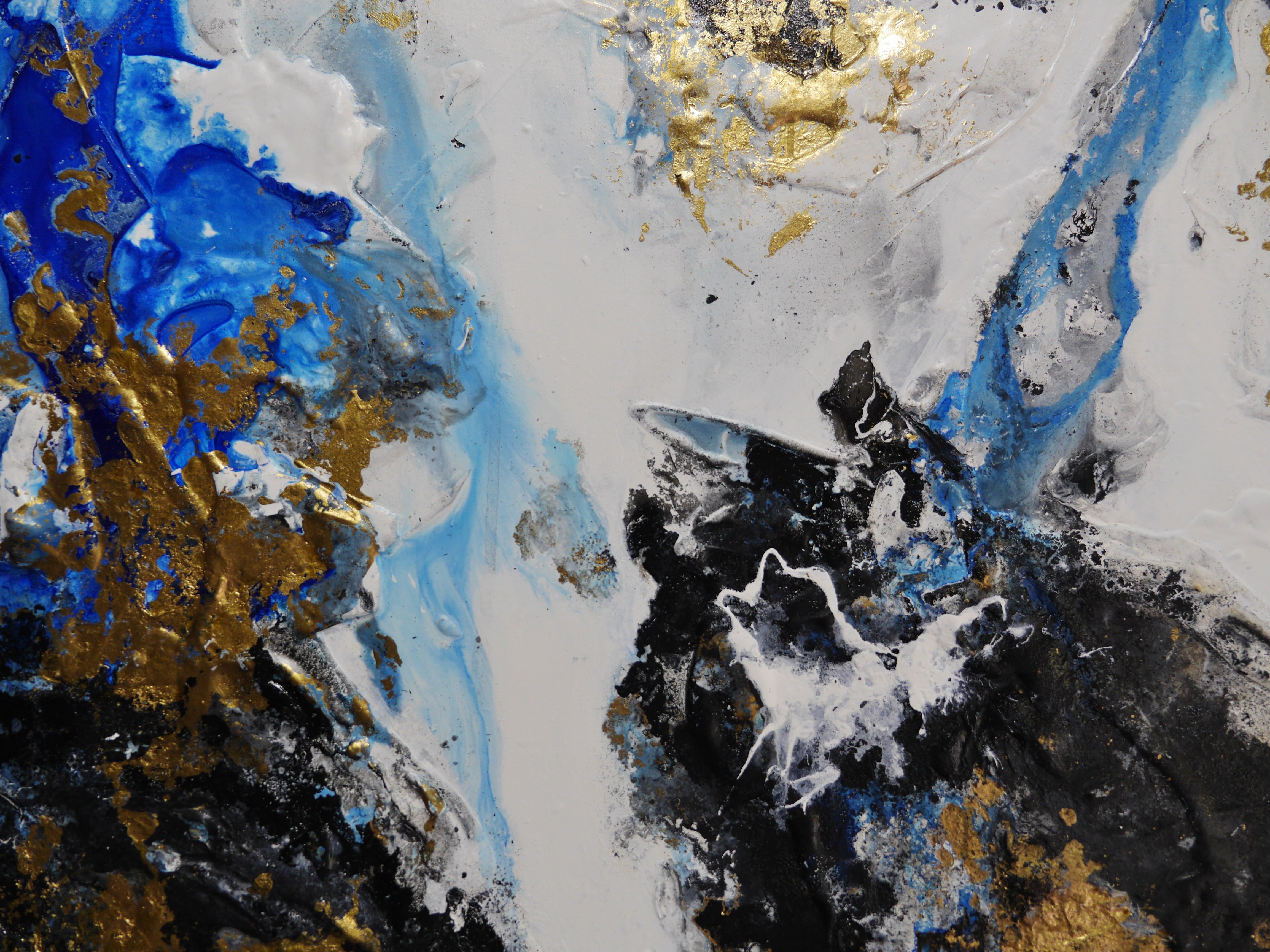 Golden Genesis 240x100cm Blue White Metallic Gold Textured Abstract Wall Art Painting - Modern Home Decor for Living Room, Bedroom & Office