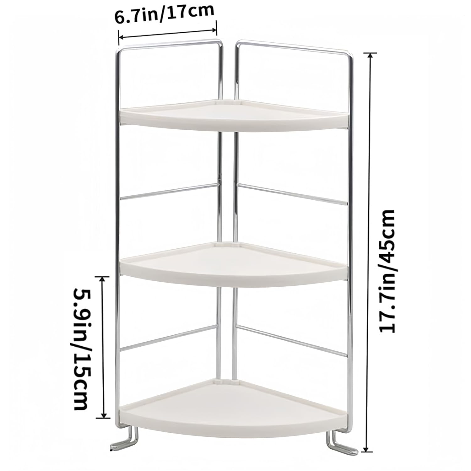 3-Tier Corner Spice Rack - White Kitchen & Bathroom Organizer for Spices, Cosmetics & Makeup - Space-Saving Countertop Shelf for Vanity, Pantry & Small Spaces