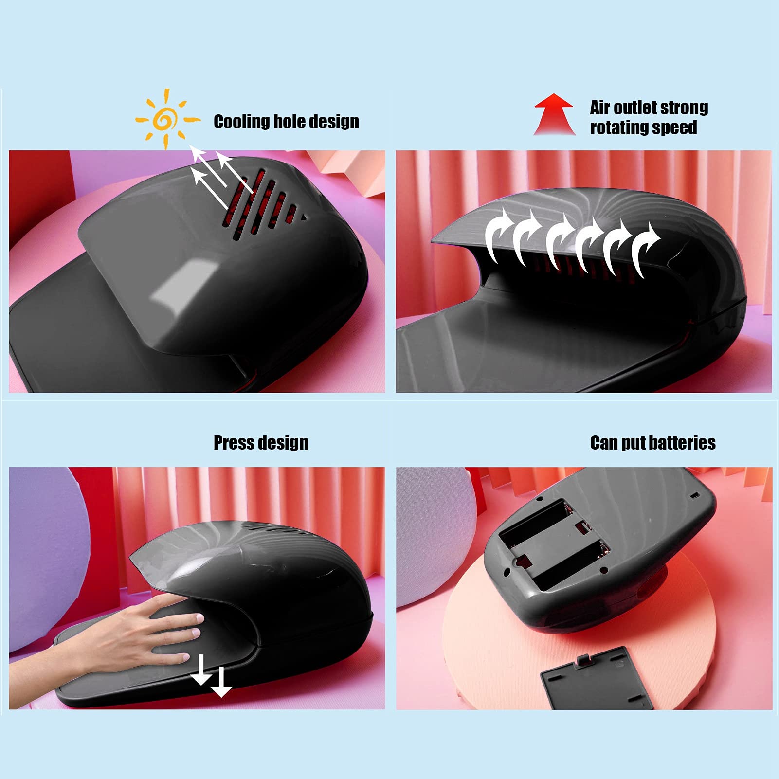 Portable Nail Polish Dryer Fan - Fast Cooling UV LED Nail Dryer for Gel & Regular Polish, Compact Travel Nail Dryer for Home & Salon Use (Black) - Perfect for Manicures, Pedicures & Nail Art