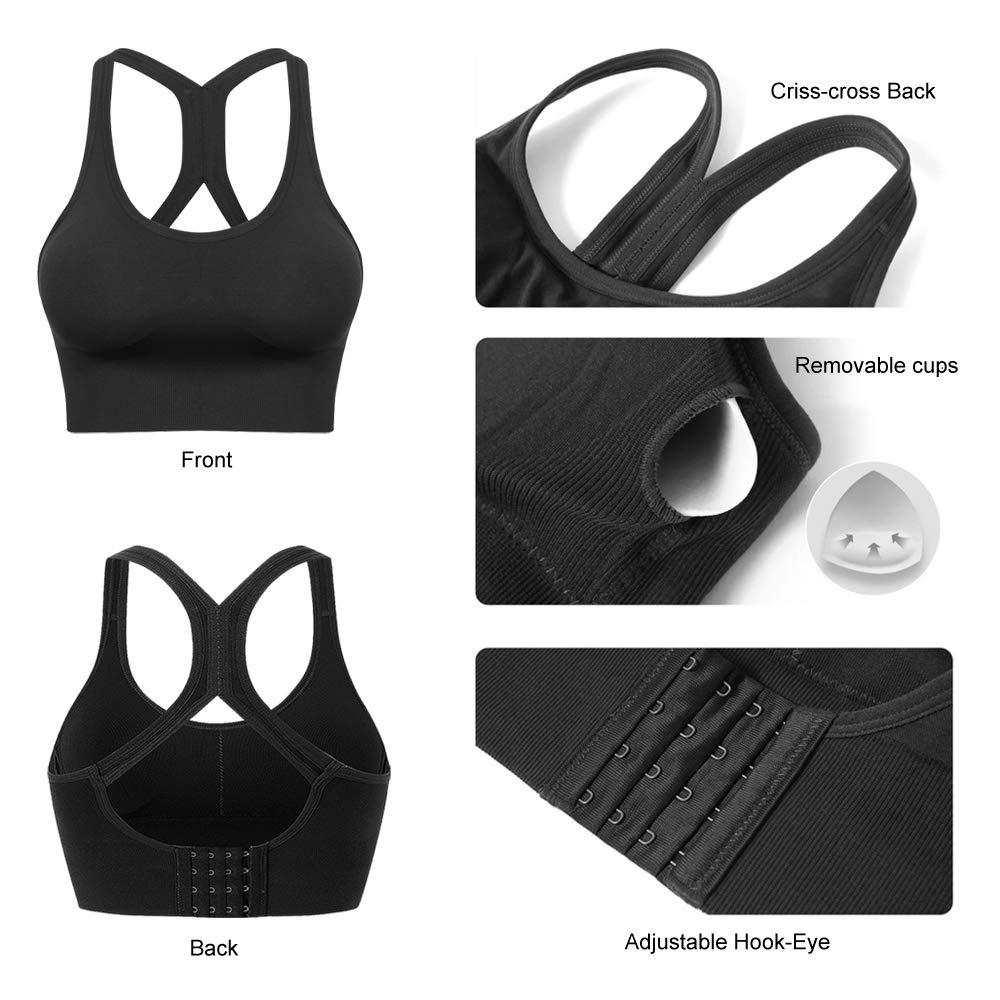 High Impact Sports Bras for Women - Racerback Padded Workout Bras, Yoga & Fitness Support, Comfortable Multipack for Running, Gym & High-Intensity Training