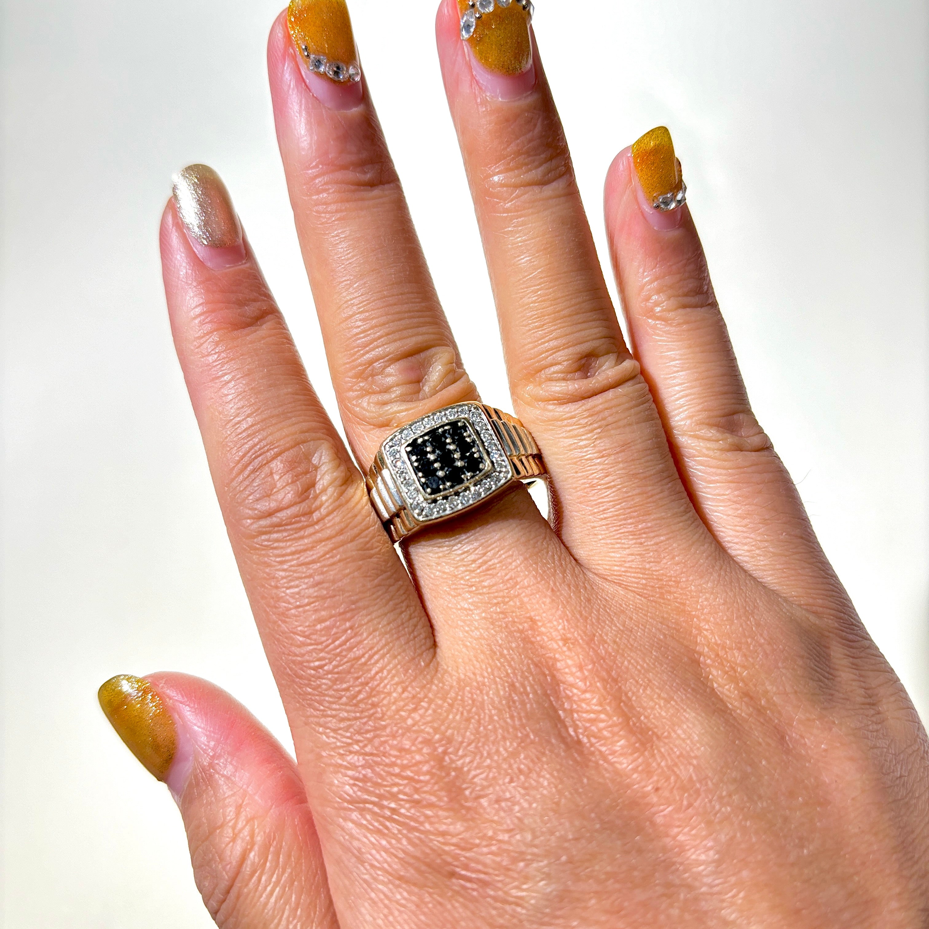 Elegant Black & White Diamond Watch Strap Style Ring - 0.45ctw & 0.26ctw - Size 10 - Perfect for Anniversary Gifts & Formal Occasions