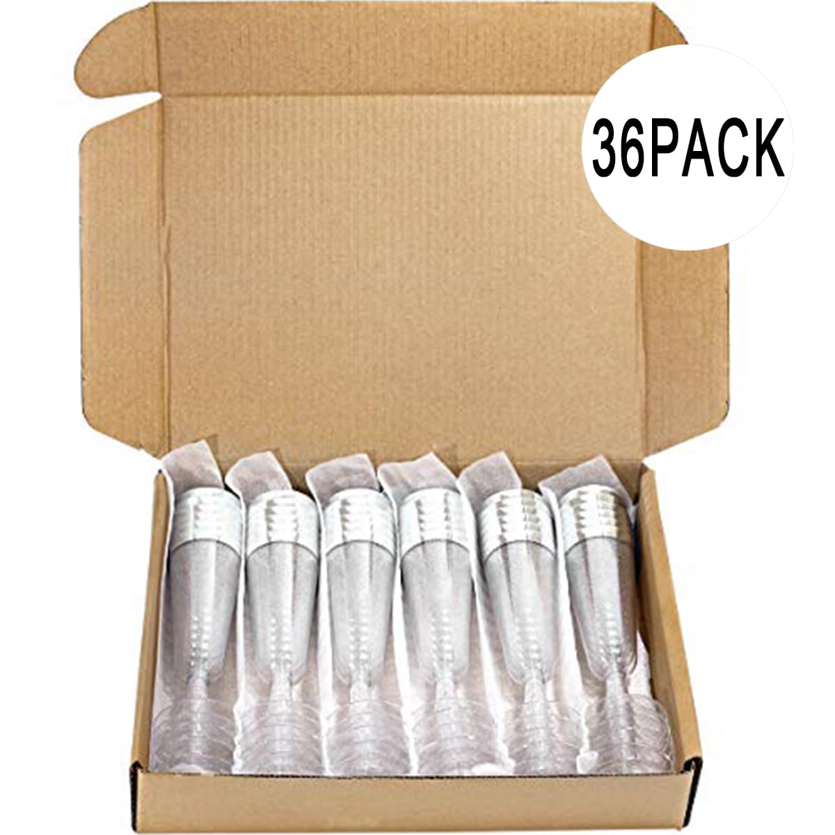36-Piece Silver Plastic Champagne Flutes - 6oz Glitter Disposable Cups with Silver Rim for Weddings, Parties & Celebrations - Elegant & Shatterproof Drinkware for Toasts, Receptions & Special Events