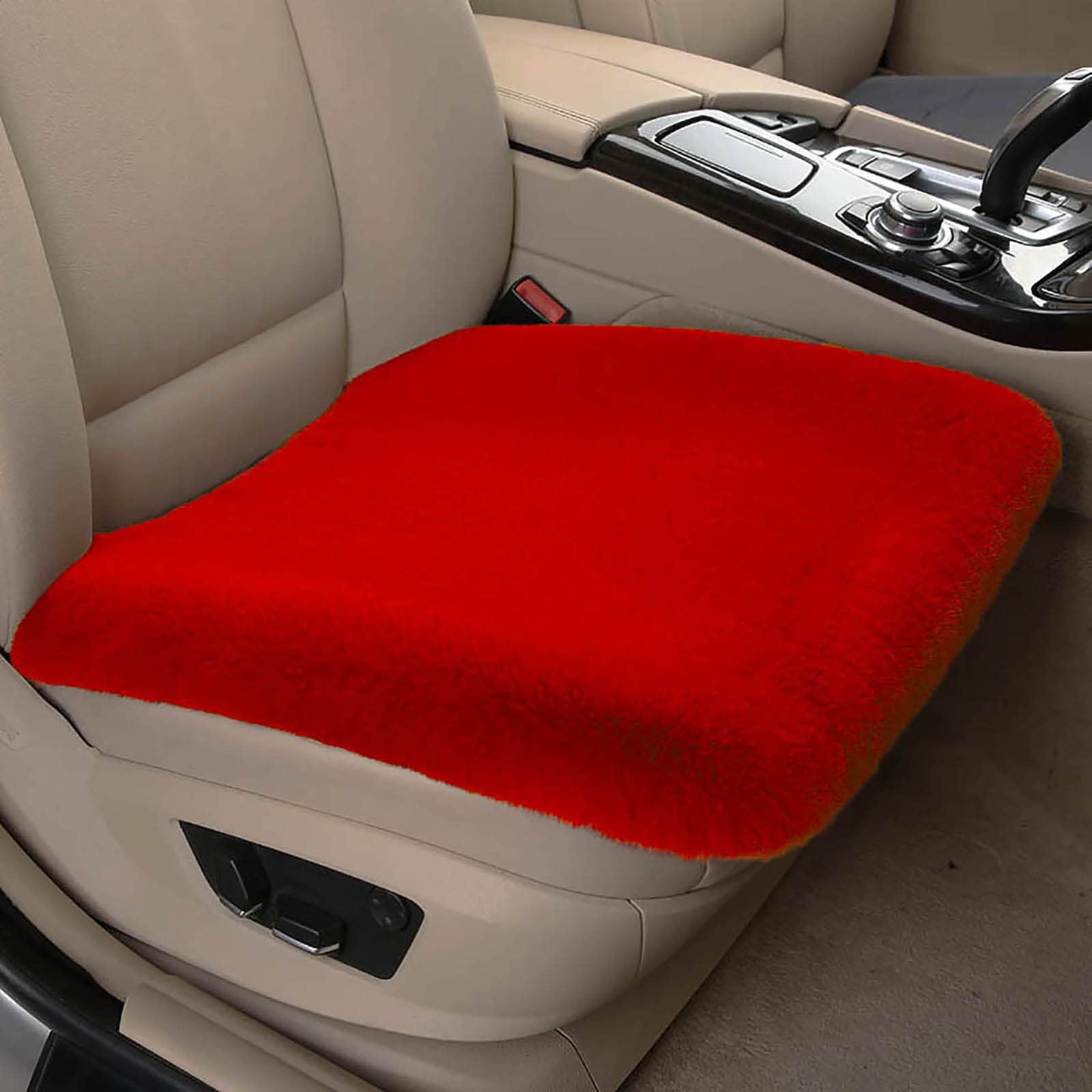 Fluffy Imitation Rabbit Fur Car Seat Cushion - Winter Warm & Comfortable Thickened Front/Rear Seat Cover - Soft Car Interior Accessories (1PC, Red) for Cozy Winter Commuting & Road Trips