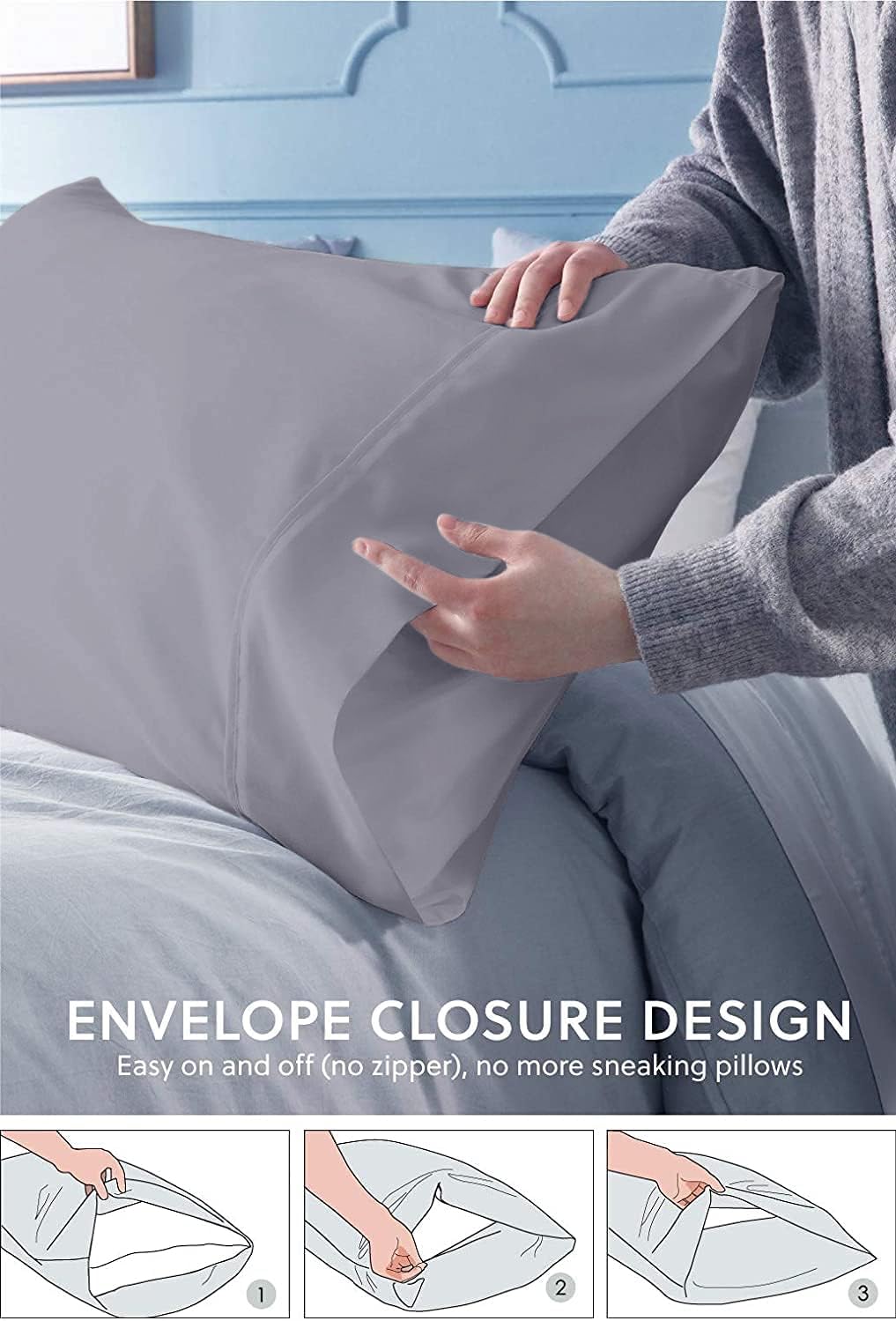 Premium 100% Natural Cotton 600 Thread Count King Pillowcases Set of 2 - Silver 20
