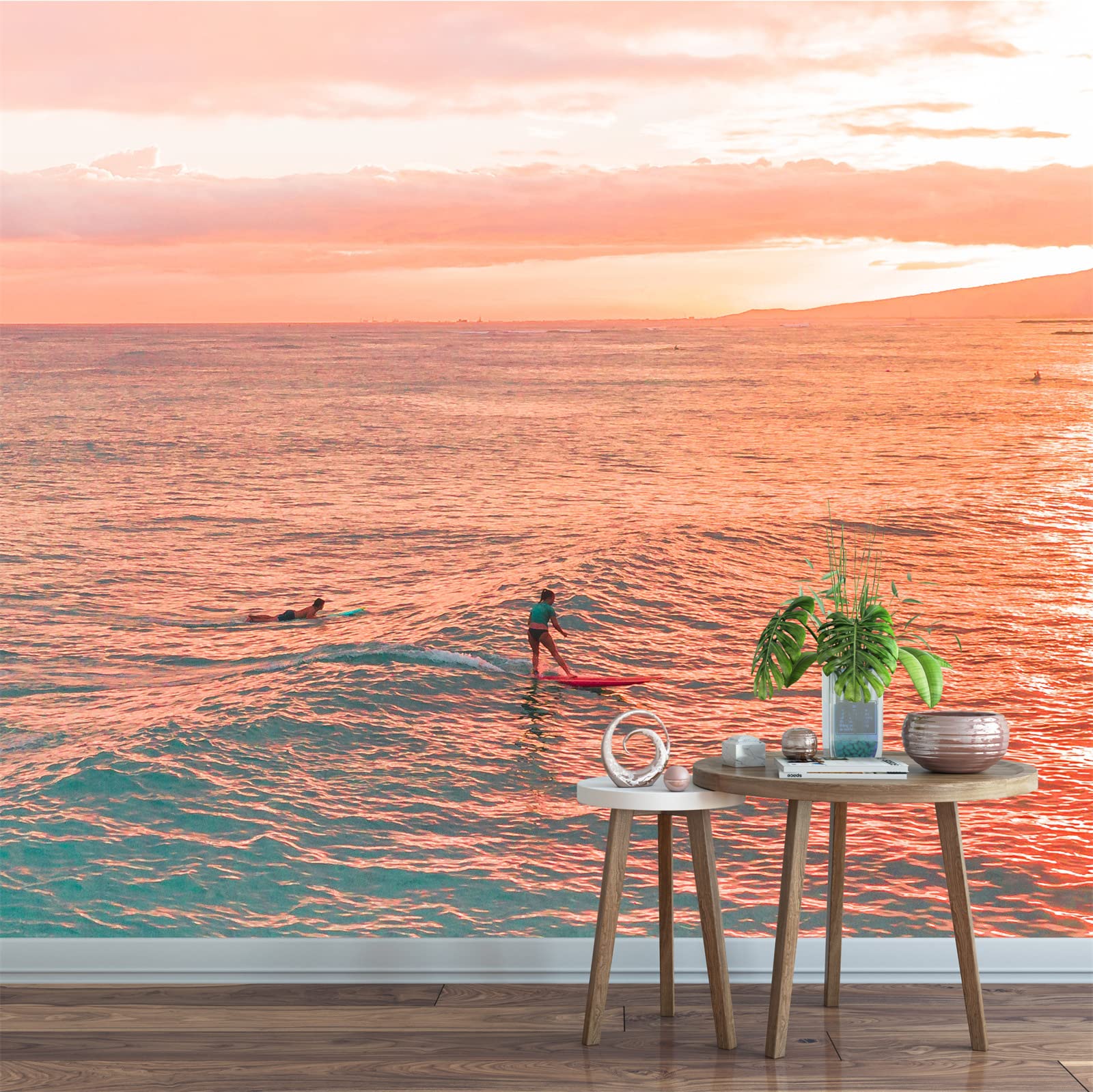 Removable Wall Mural Wallpaper - Ocean Sunset Surfing Beach Scene Photography (158