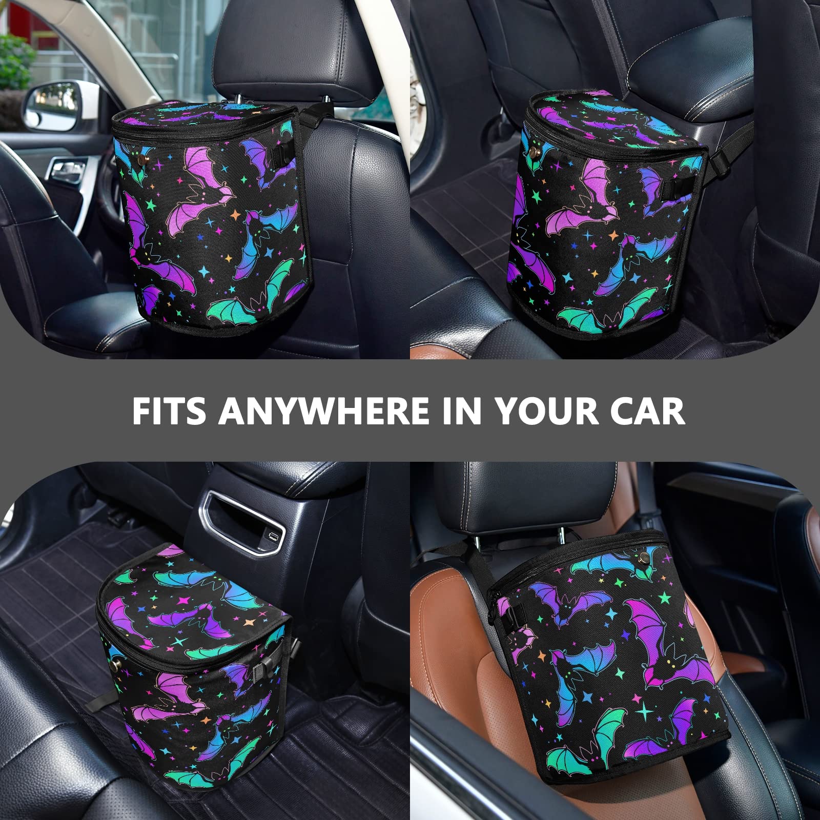Bats Stars Collapsible Hanging Car Trash Can - Portable Leakproof Car Garbage Bin with Large Storage Capacity - Perfect for Road Trips, Commuting & Keeping Your Vehicle Clean