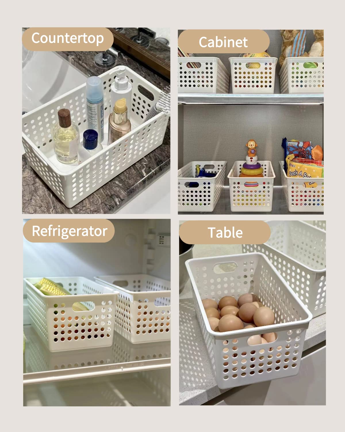 10-Pack Plastic Storage Baskets - Small Stackable Pantry Organizer Bins for Kitchen, Bathroom, Bedroom & Office | Space-Saving Home Organization Solution for Shelves, Countertops, Cabinets & Desktops | Perfect for Clutter-Free Living Spaces & Efficient Storage Needs