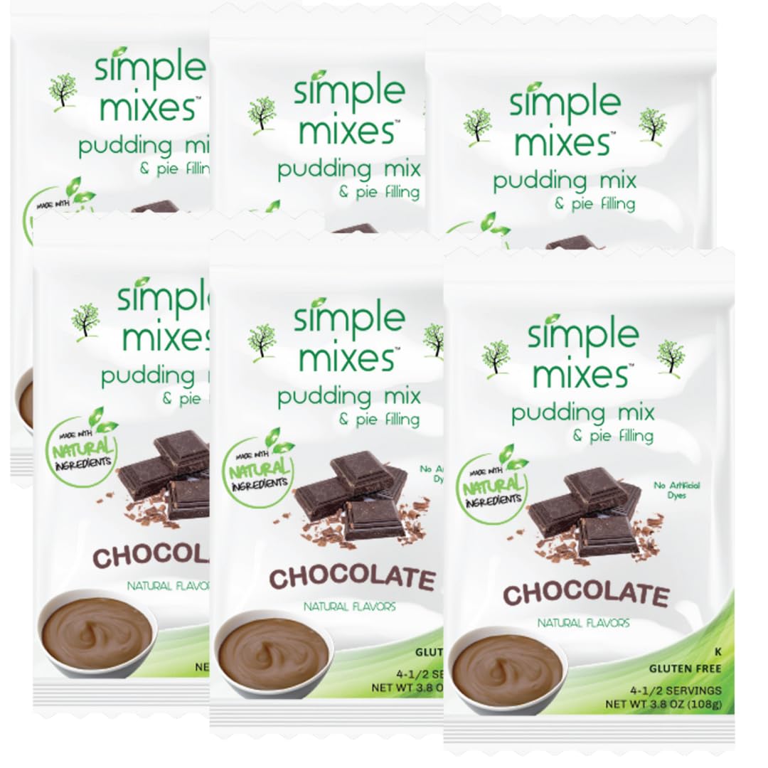 Simple Mixes Natural Instant Pudding Mix - Healthy Chocolate Snack, Dye-Free, Fat-Free, Gluten-Free, Kosher Certified (6 Pack) - Perfect for Desserts, Lunchboxes & Quick Treats